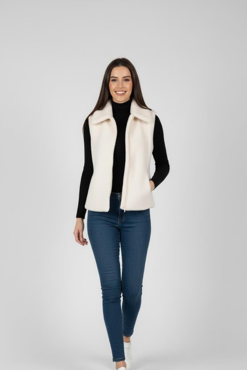 Kadın Peluş Yelek M4817 Ekru