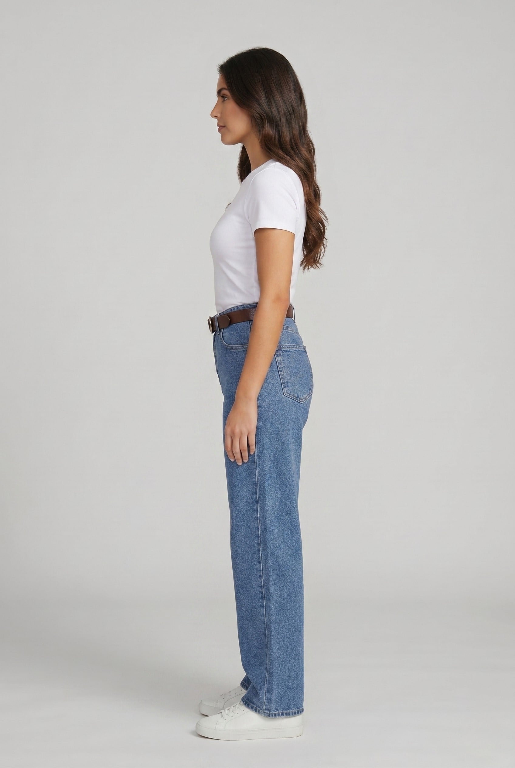 Kadın Yüksek Bel Bol Paça Jean Pantolon M8505 Koyu Mavi