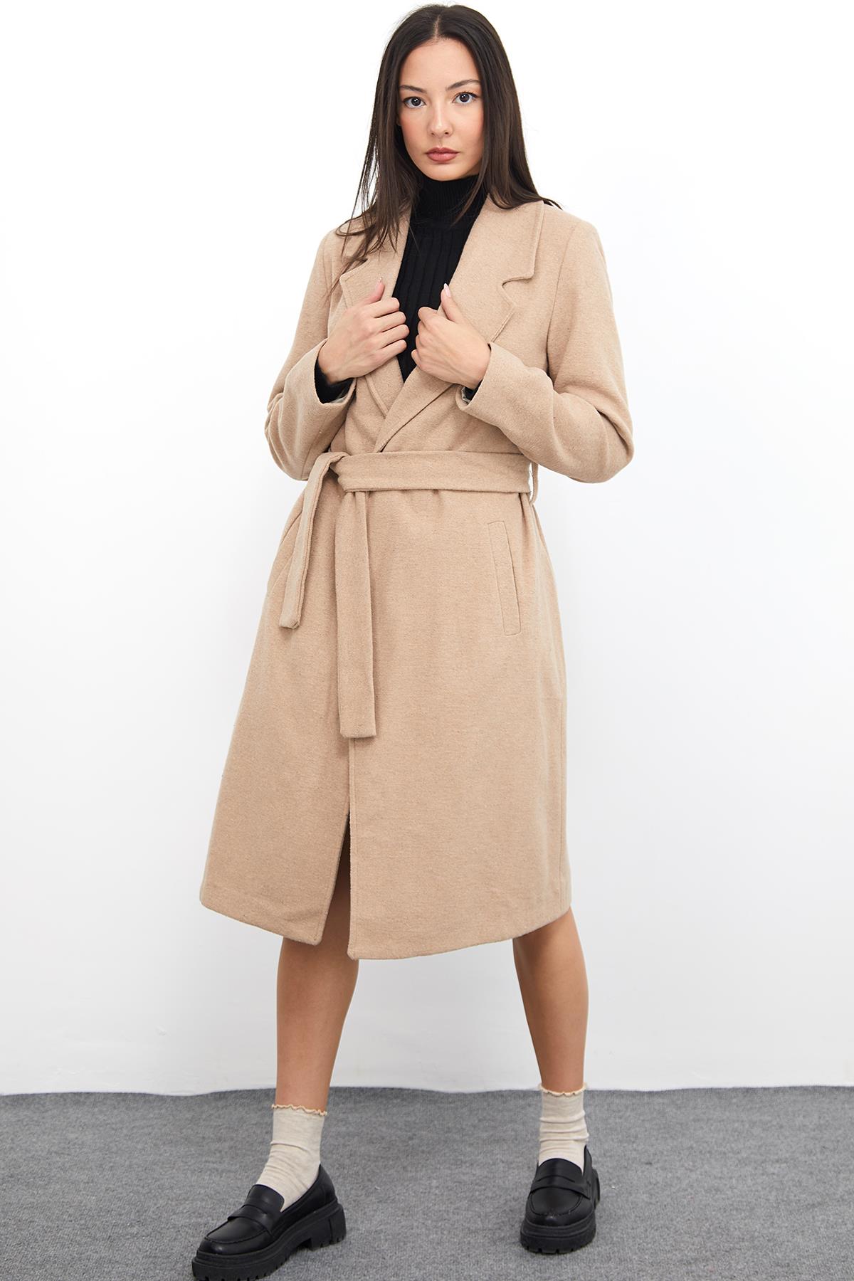 Kemerli Kaşe Kaban M3382 Camel