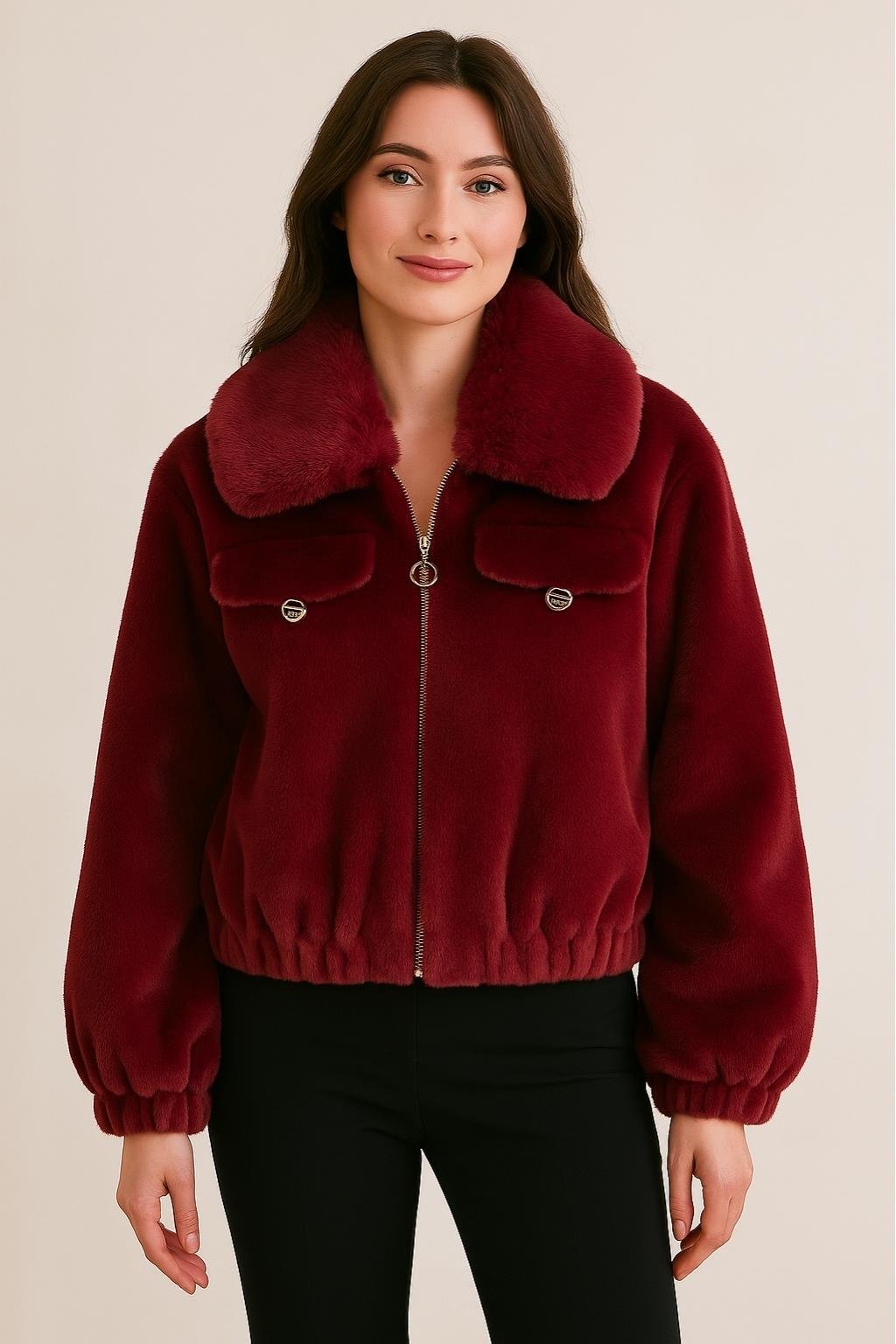 Kürk Detaylı Fox Ceket M4798 Bordo