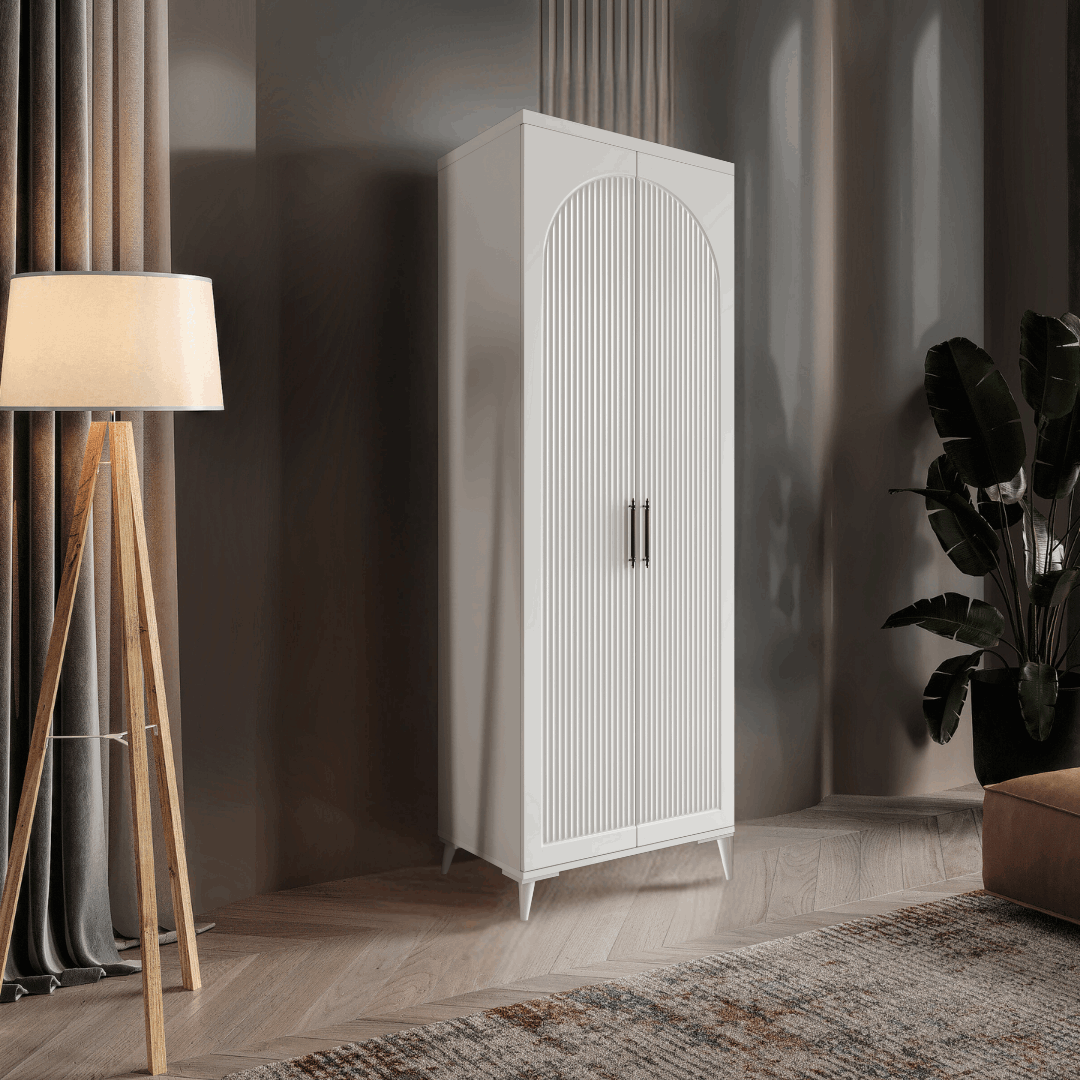  Macera Mobilya Kapaklı Dolap Oslo 2 Kapaklı Komple Mdf Beyaz Gardırop Genç Odası Dolabı 
