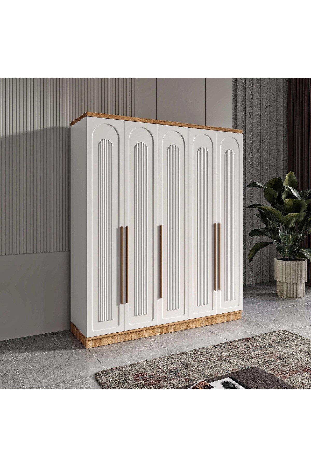  MaceraMobilya Dolap ve Gardırop Flora 5 Kapaklı Komple MDF Gardırop Yatak Odası Dolabı - Elbise Dolabı