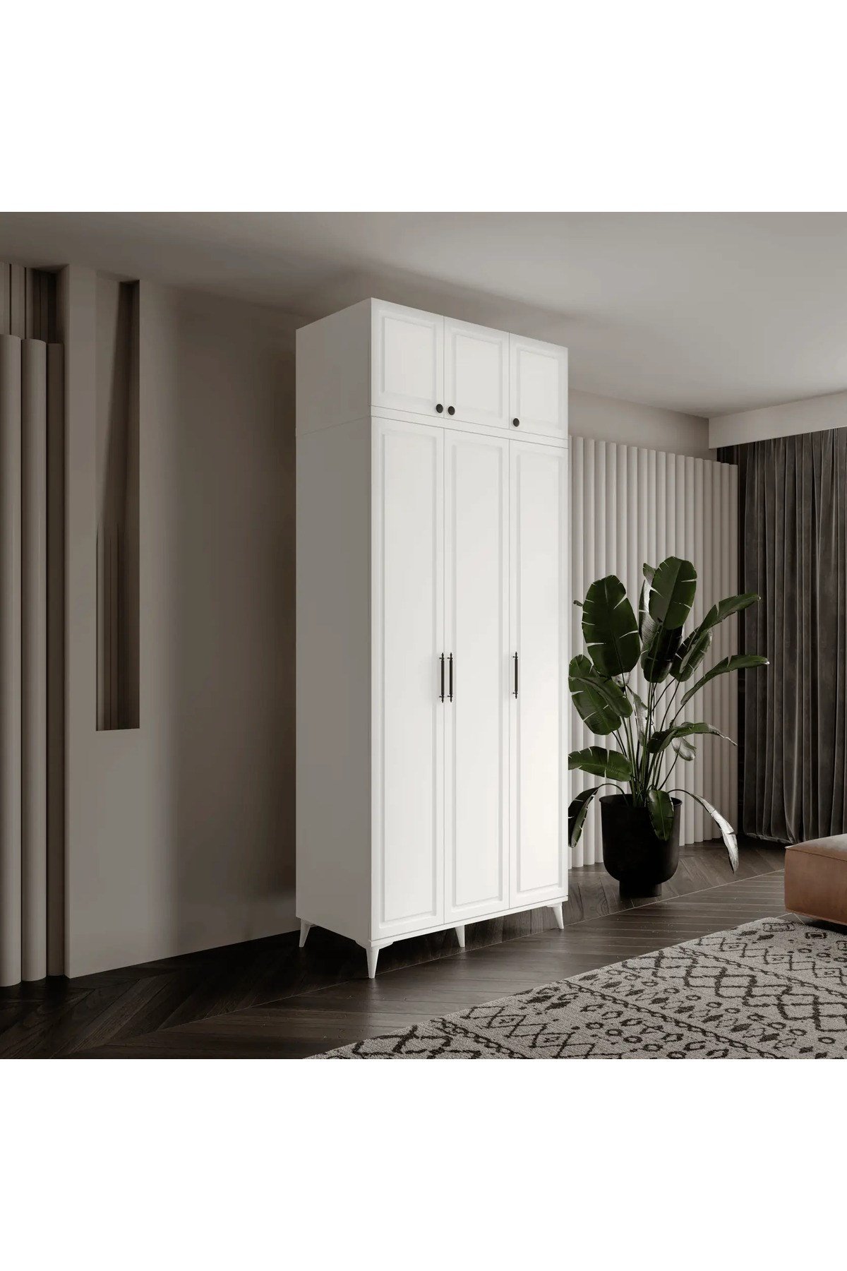  MaceraMobilya Dolap ve Gardırop Milas 3 Kapaklı Komple MDF Ayaklı Yüklüklü Gardırop Yatak Odası Dolabı - Elbise Dolabı