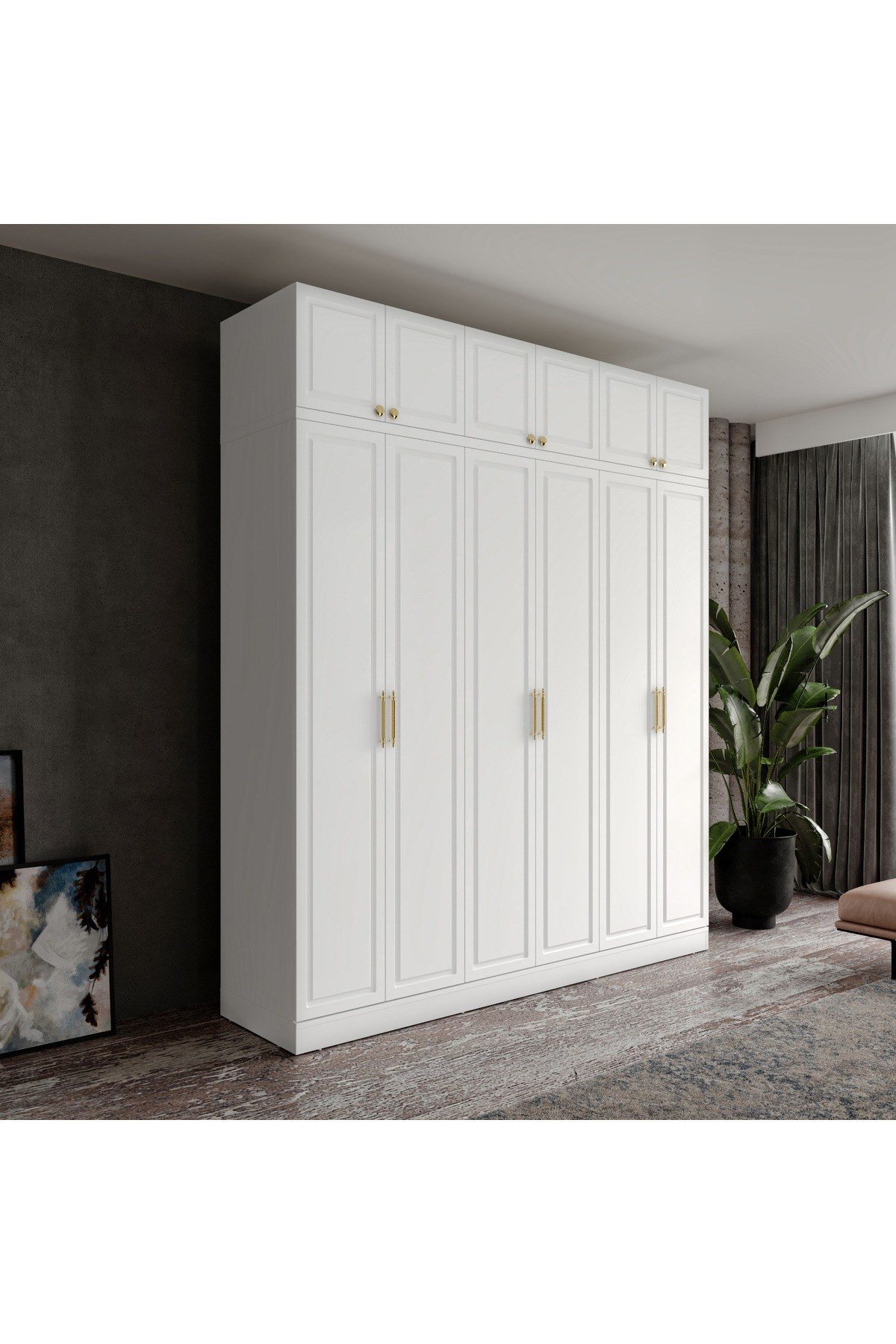  MaceraMobilya Dolap ve Gardırop Milas Gold 6 Kapaklı Komple MDF Yüklüklü Gardırop Yatak Odası Dolabı - Elbise Dolabı