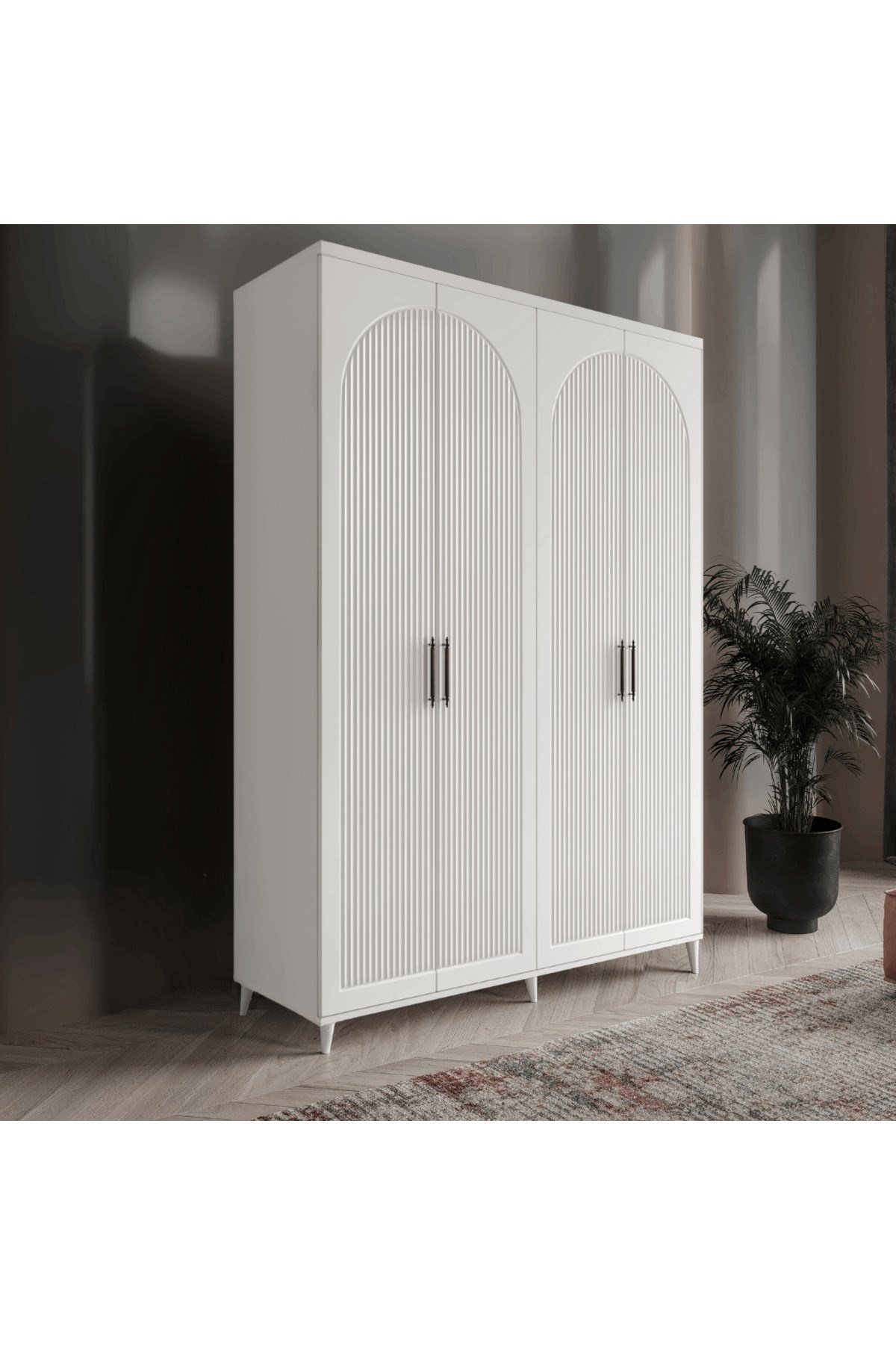  MaceraMobilya Dolap ve Gardırop Oslo 4 Kapaklı Beyaz MDF Gardırop - Elbise Dolabı Yatak Odası Dolabı