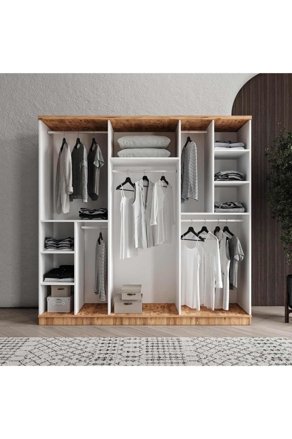  MaceraMobilya Dolap ve Gardırop Rosa 6 Kapaklı Aynalı Komple MDF Gardırop Yatak Odası Dolabı - Elbise Dolabı
