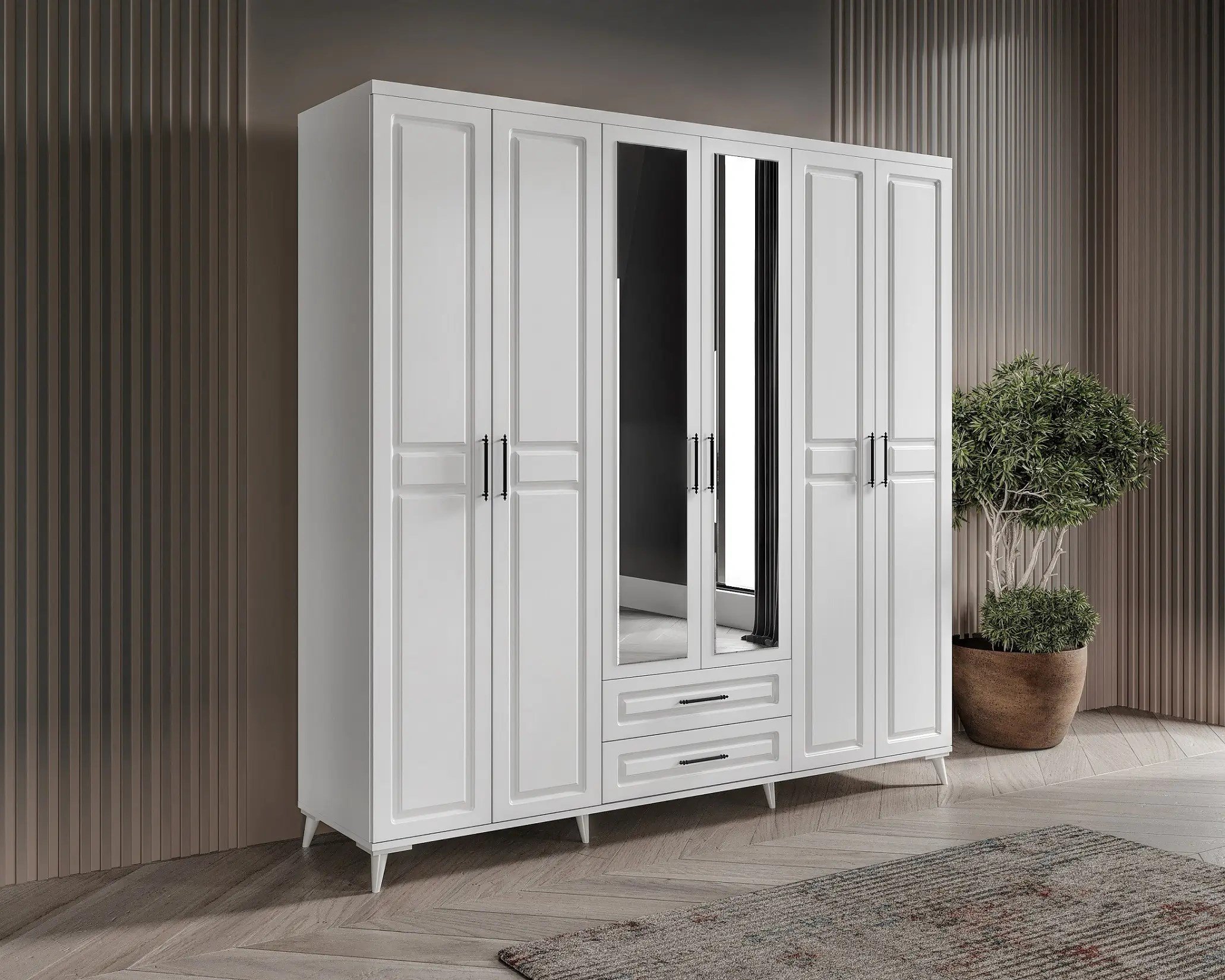  MaceraMobilya Yatak Odası Takımı Gözde 6 Kapaklı Komple MDF Beyaz Yatak Odası Takımı