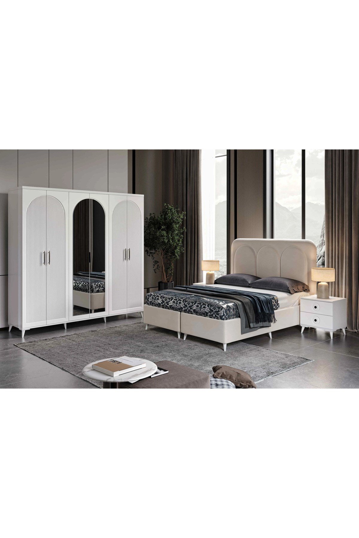  MaceraMobilya Yatak Odası Takımı Oslo 6 Kapaklı Komple MDF Yatak Odası Takımı