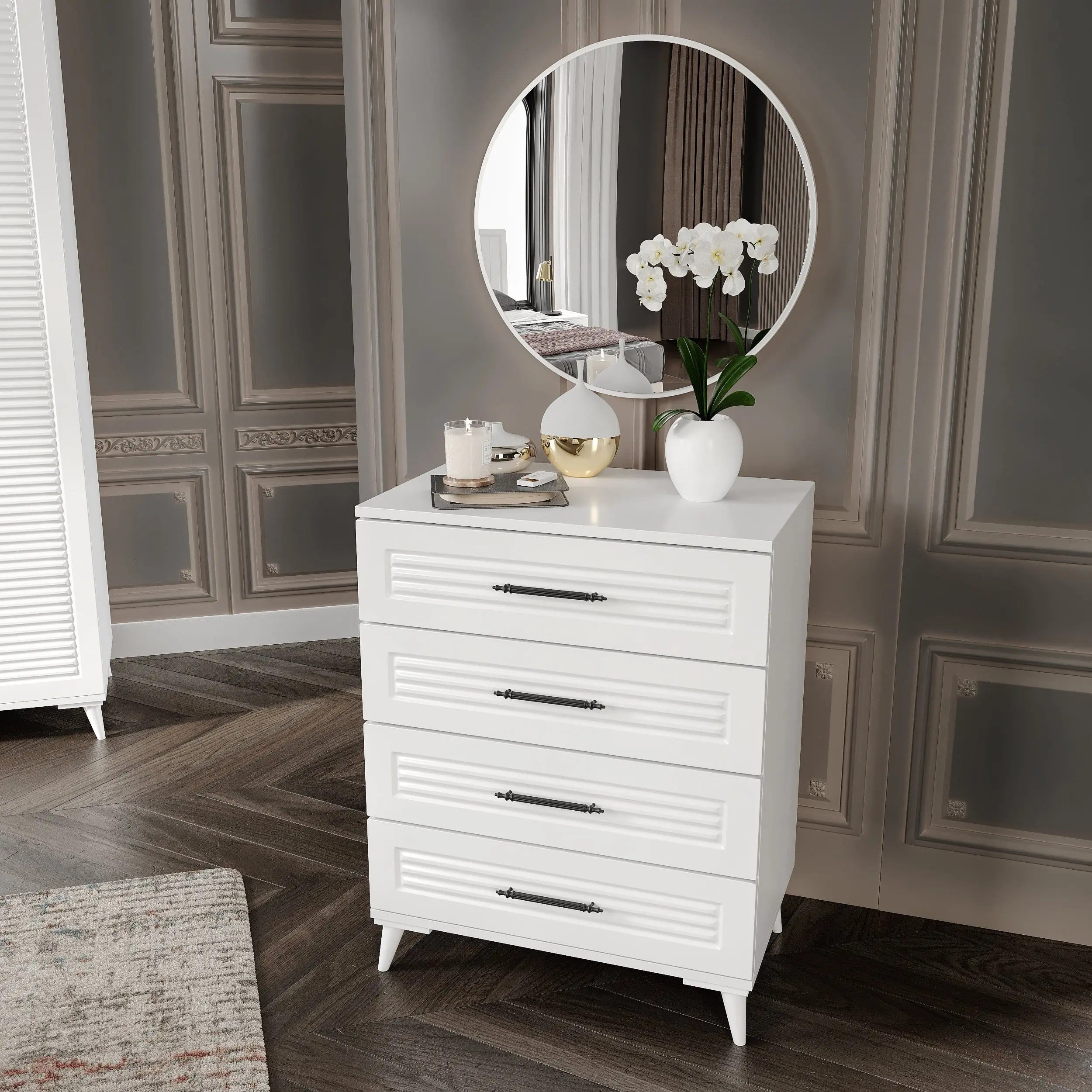 MaceraMobilya Yatak Odası Takımı Paris 6 Kapaklı Komple MDF Beyaz Yatak Odası Takımı
