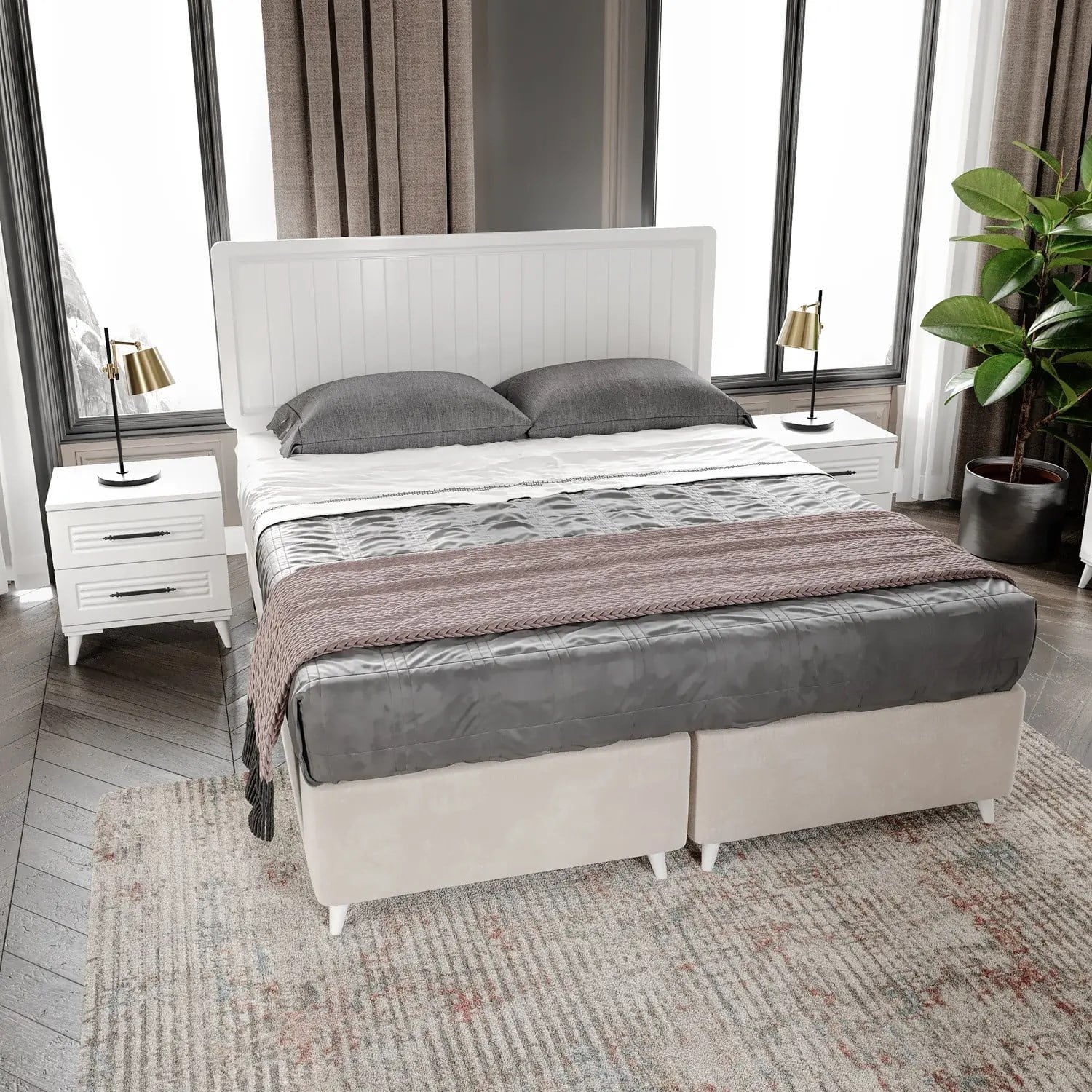  MaceraMobilya Yatak Odası Takımı Paris 6 Kapaklı Komple MDF Beyaz Yatak Odası Takımı