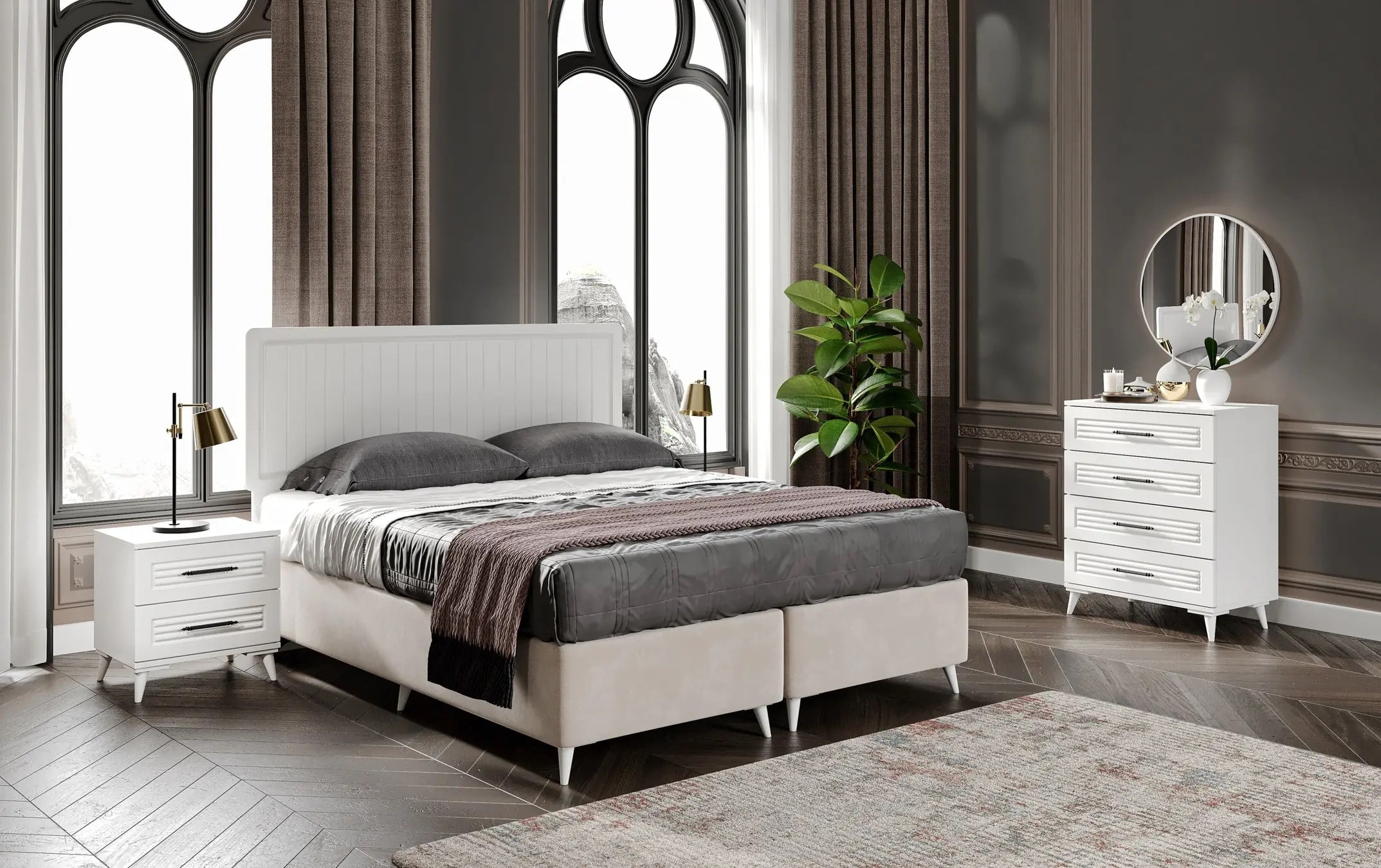  MaceraMobilya Yatak Odası Takımı Paris 6 Kapaklı Komple MDF Beyaz Yatak Odası Takımı