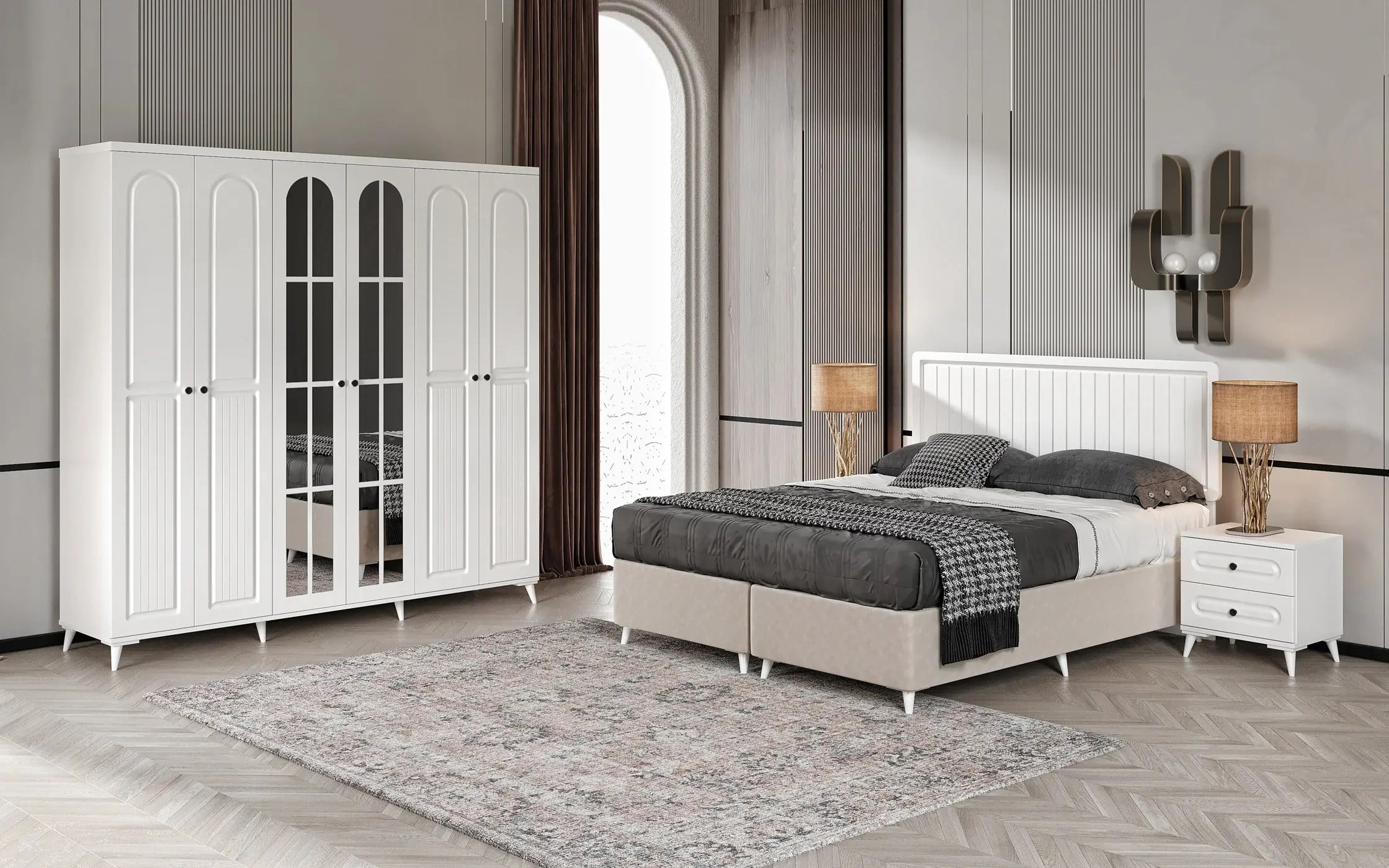  MaceraMobilya Yatak Odası Takımı Roma 6 Kapaklı Komple MDF Yatak Odası Takımı