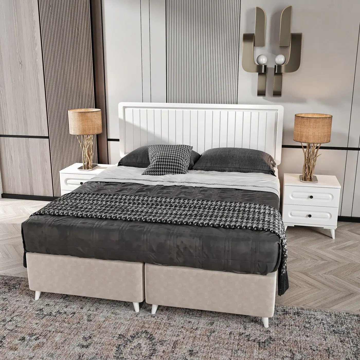 MaceraMobilya Yatak Odası Takımı Roma 6 Kapaklı Komple MDF Yatak Odası Takımı