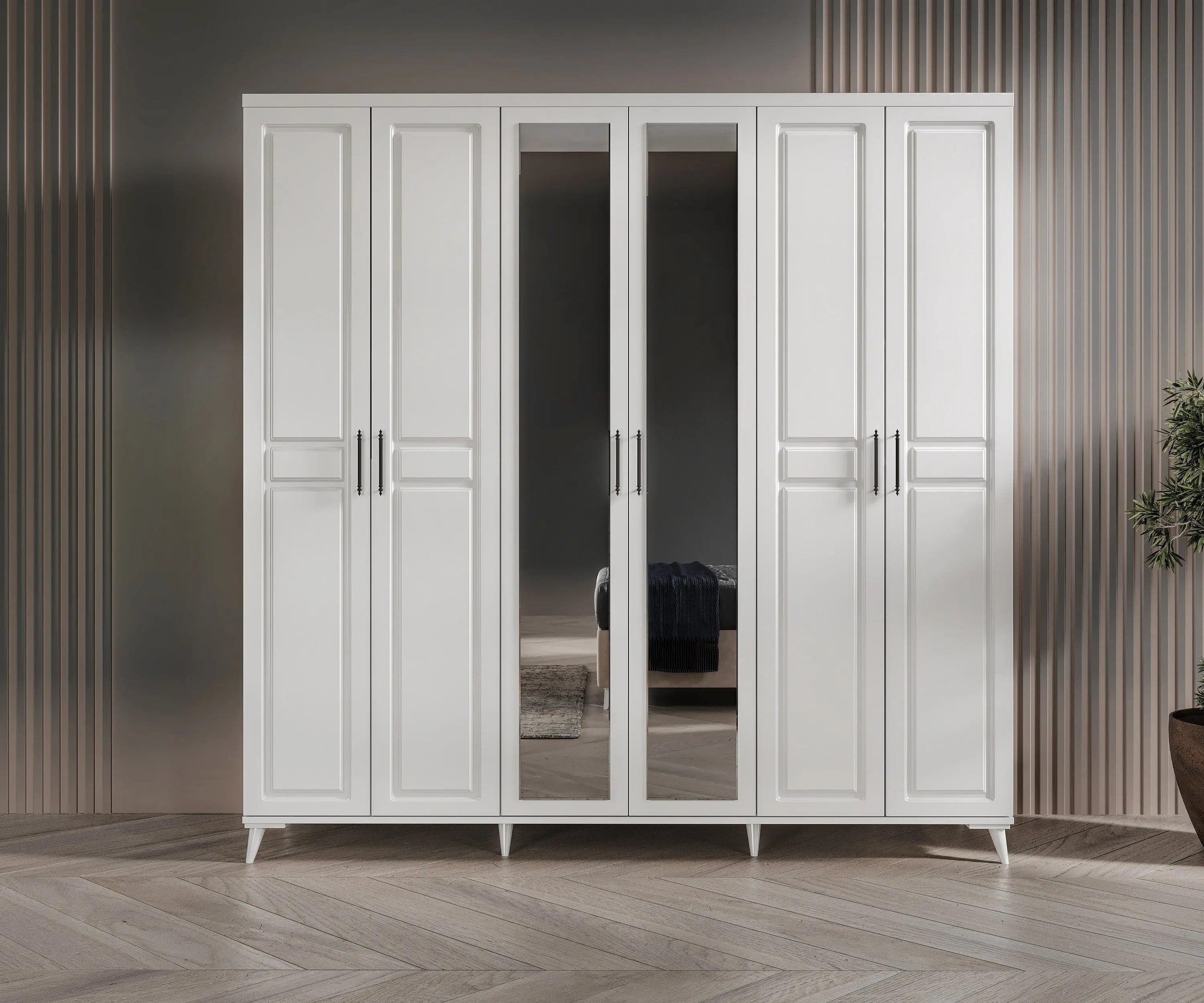  MaceraMobilya Yatak Odası Takımı Sport 6 Kapılı Komple MDF Beyaz Yatak Odası Takımı