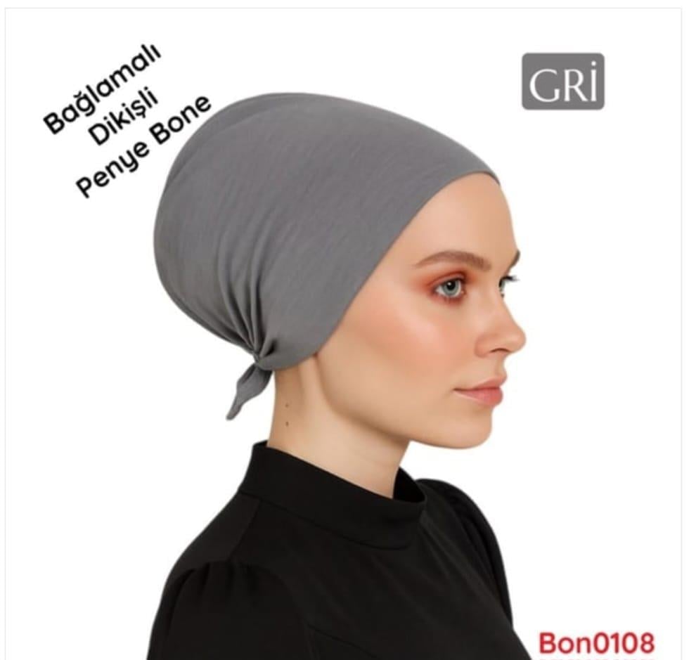 Bağlamalı Dikişli Penye Bone-Gri