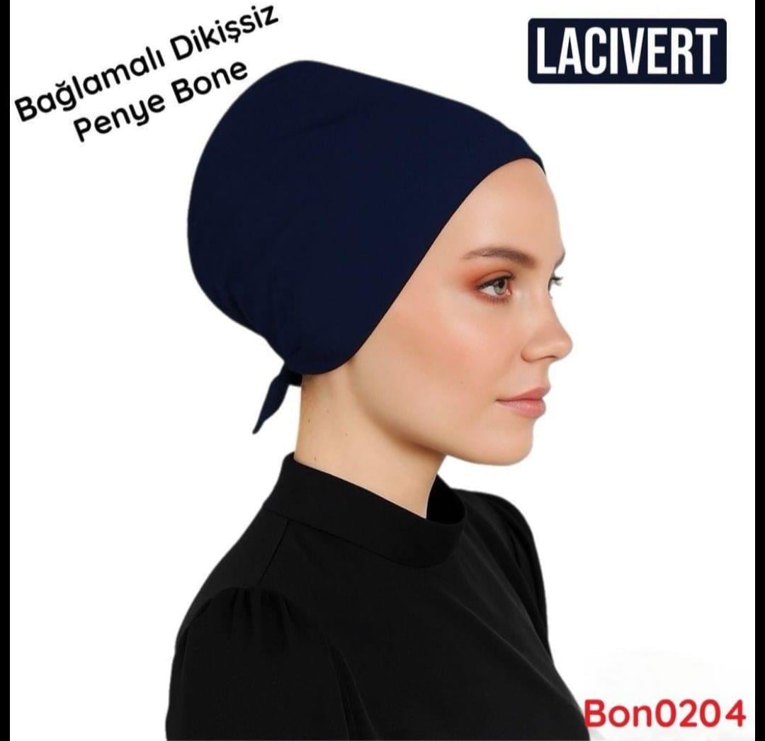 Bağlamalı Dikişsiz Penye Bone-Lacivert