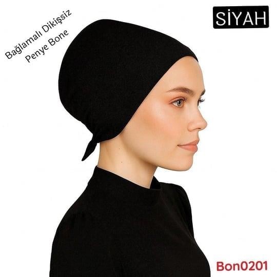 Bağlamalı Dikişsiz Penye Bone-Siyah