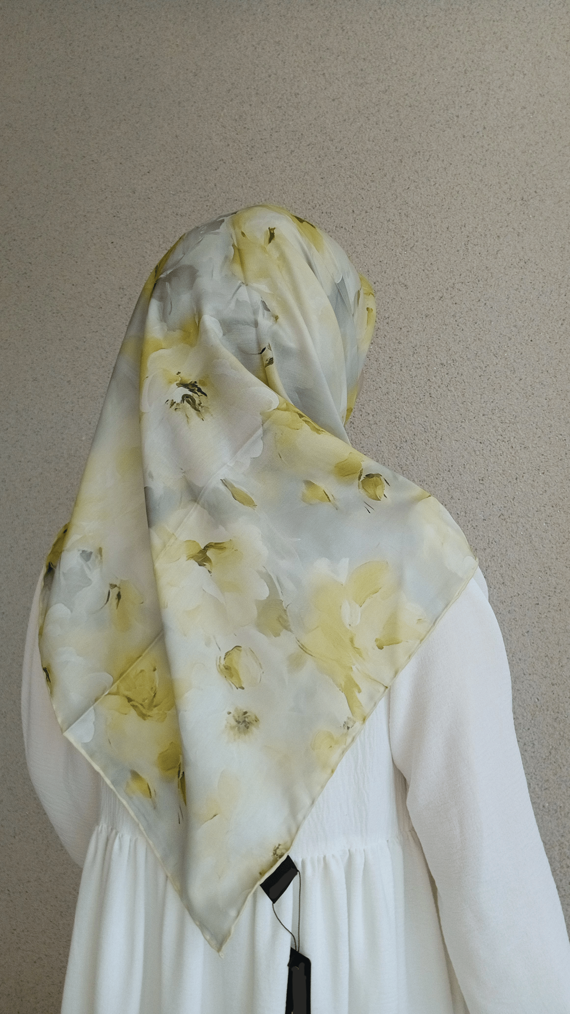 Çiçek Desen Pamuklu Soft Eşarp-Sarı Gri