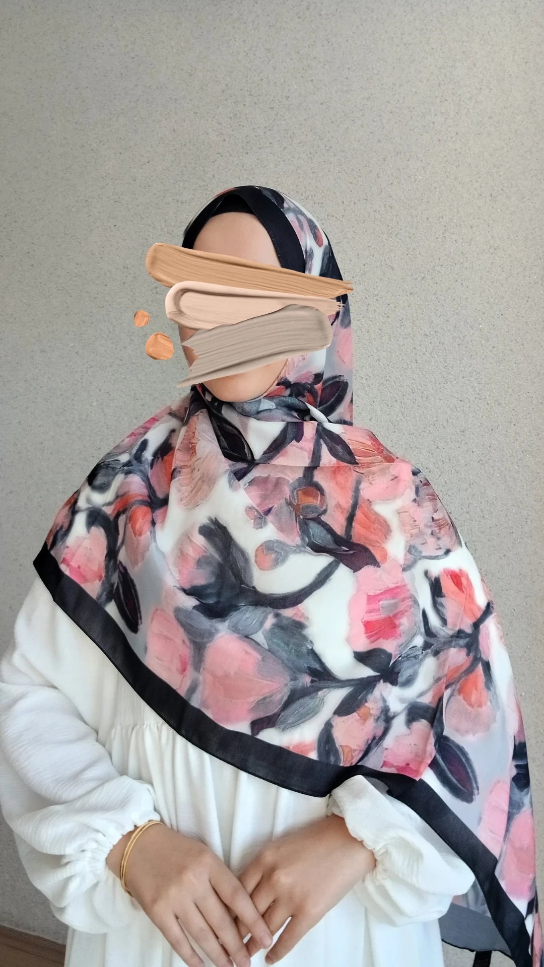 Çiçek Fırçası Desen Pamuklu Şal-Siyah Pembe