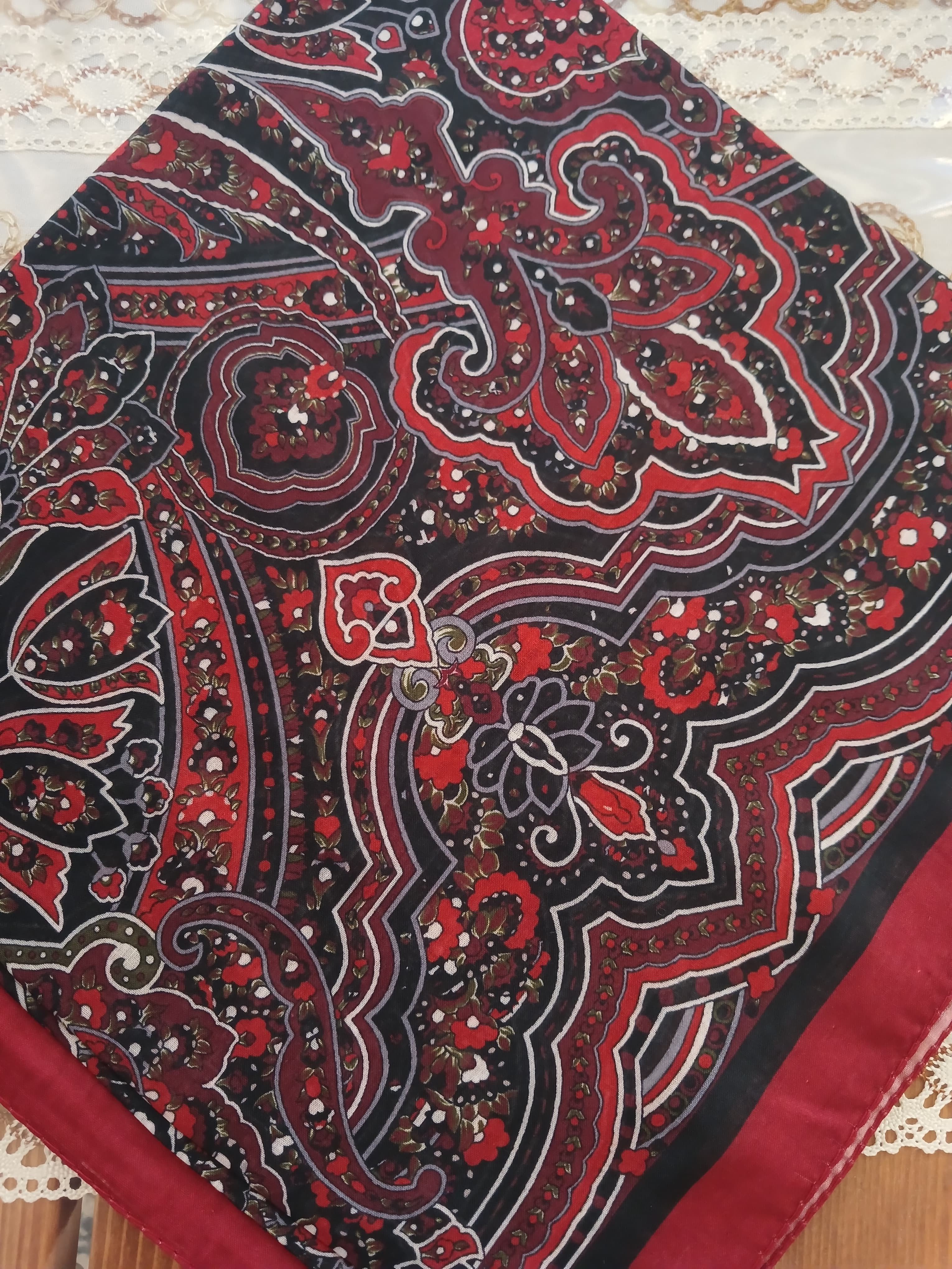 Etnik Desen Büyük Boy Eşarp-Bordo