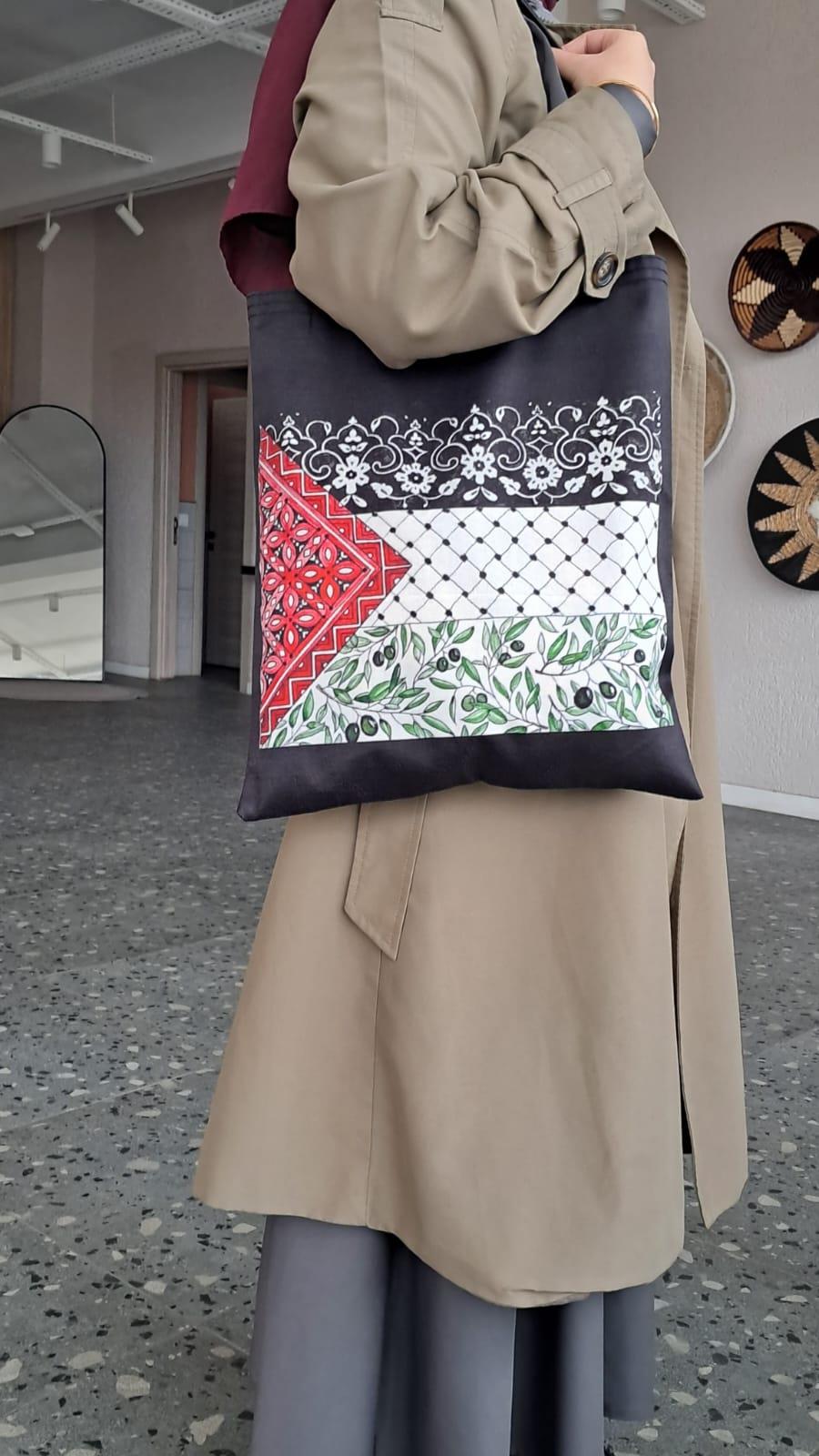 Filistin Bayrağı Desenli Bez Çanta 