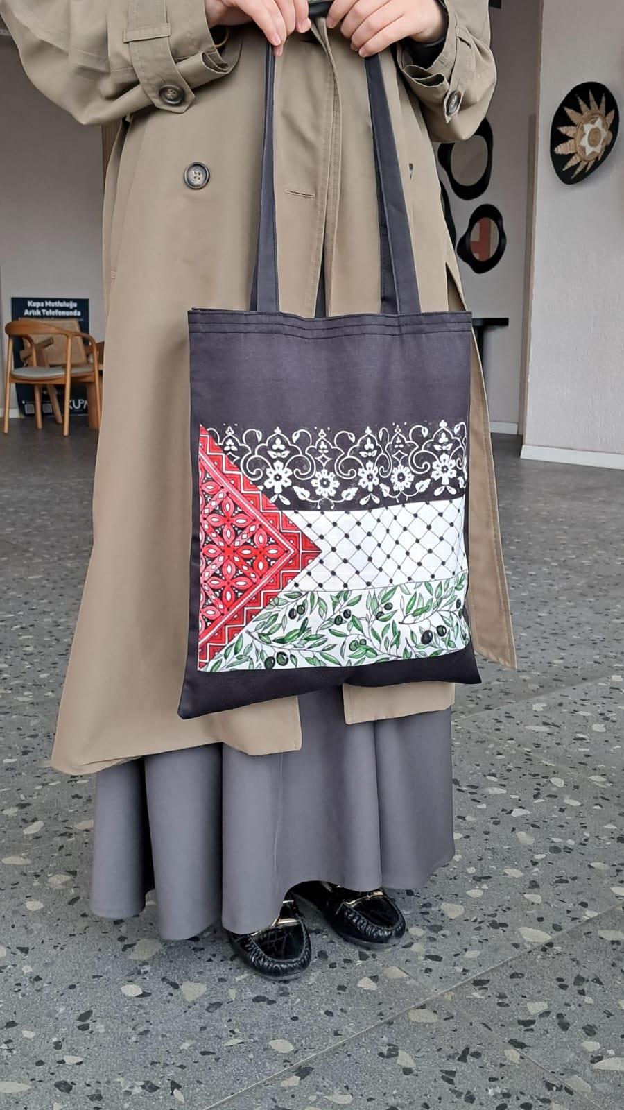 Filistin Bayrağı Desenli Bez Çanta 