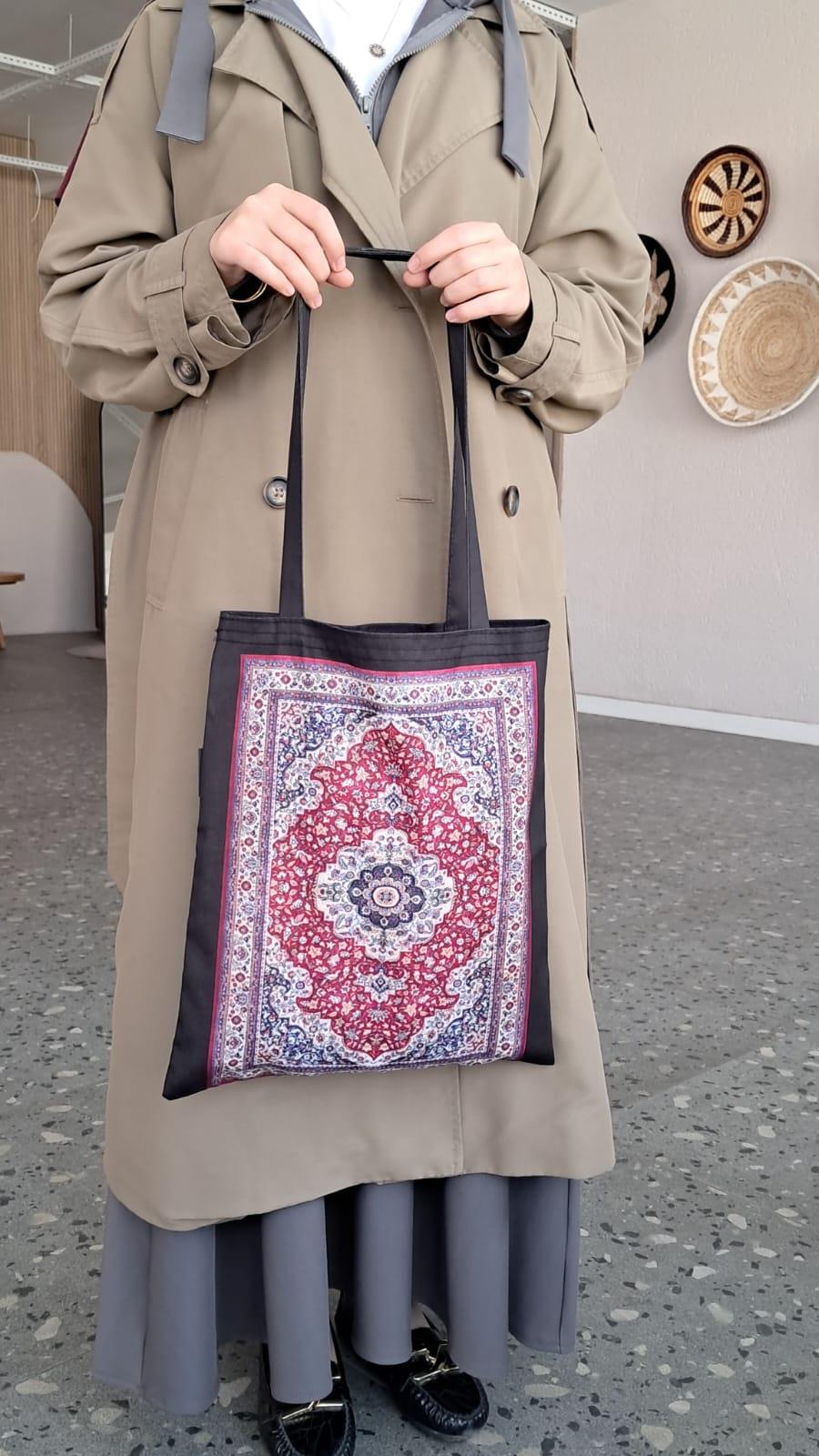 Fuşya Etnik Kilim Desen Bez  Çanta