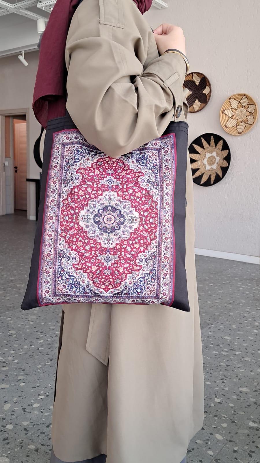 Fuşya Etnik Kilim Desen Bez  Çanta