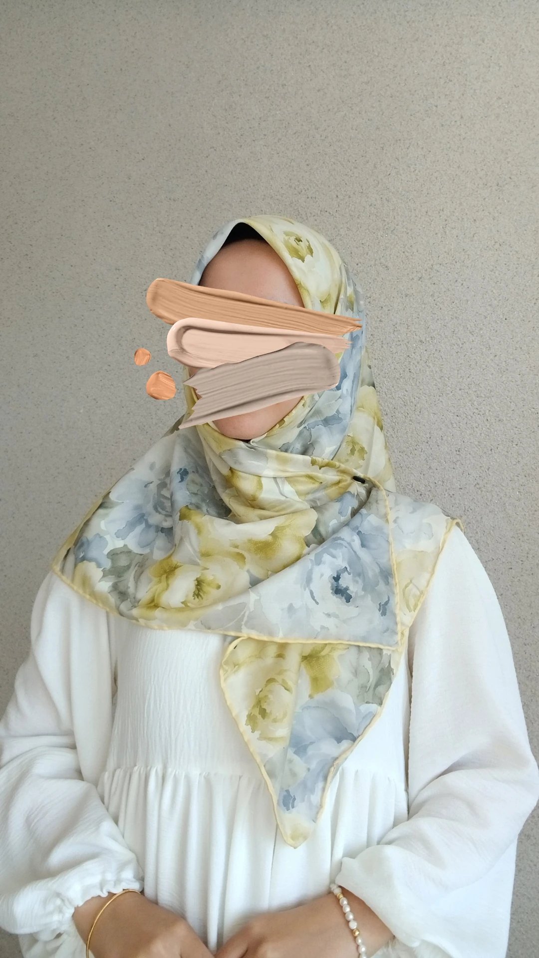 Gül Desen Pamuklu Soft Eşarp-Sarı Gri