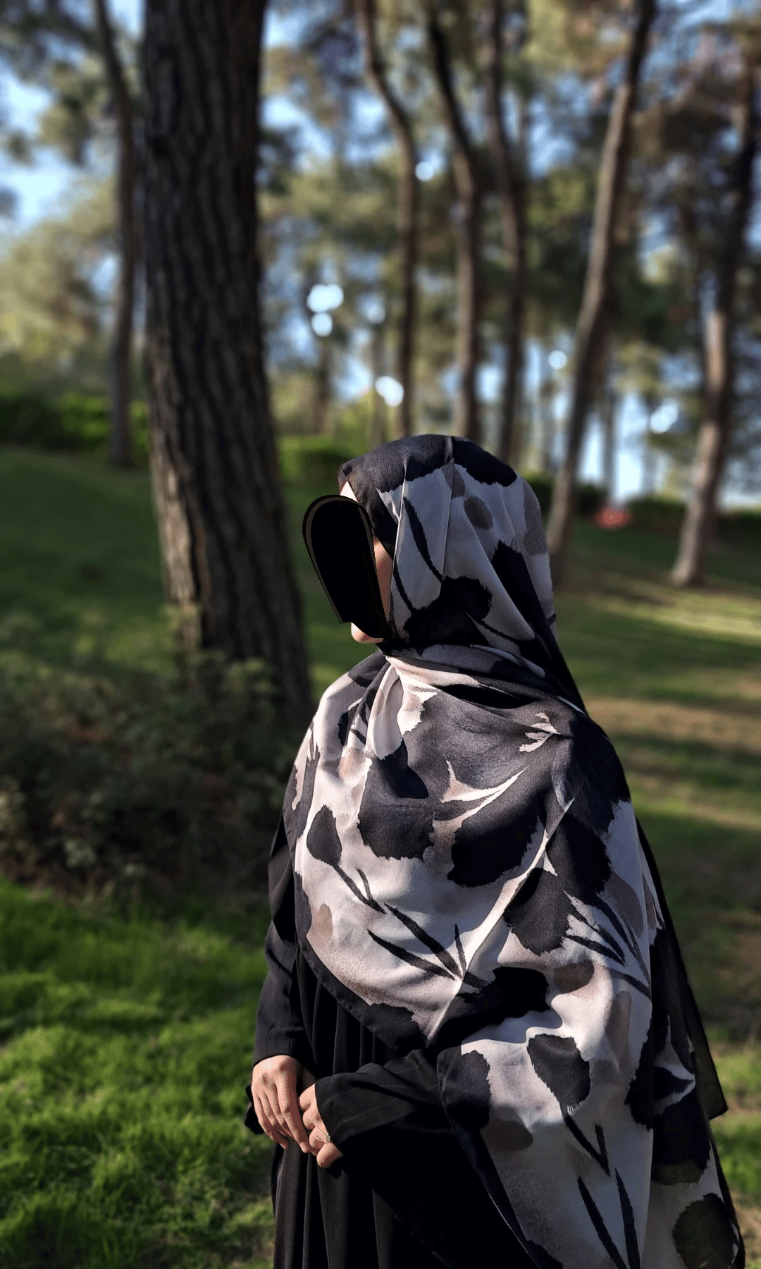 Karanfil Desen Pamuklu Şal 1-Siyah