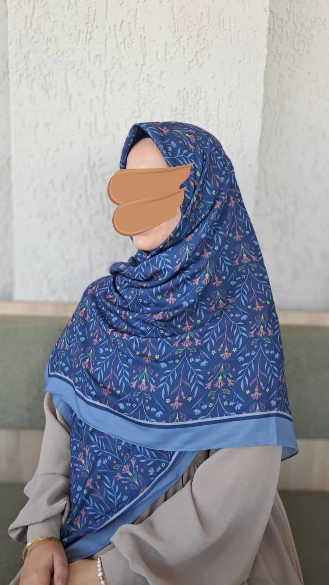 Lalezar Desen Pamuklu Eşarp-İndigo