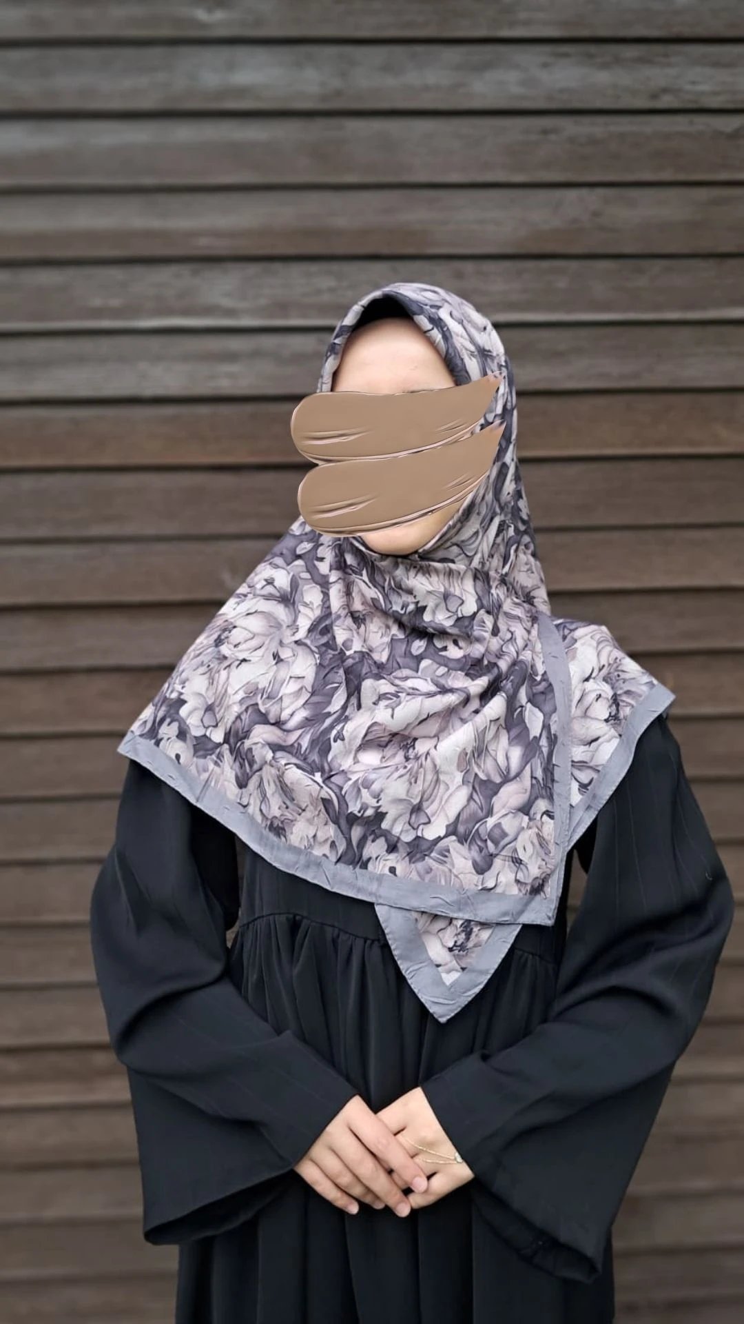Ortanca Desen Bambu Eşarp-Gri
