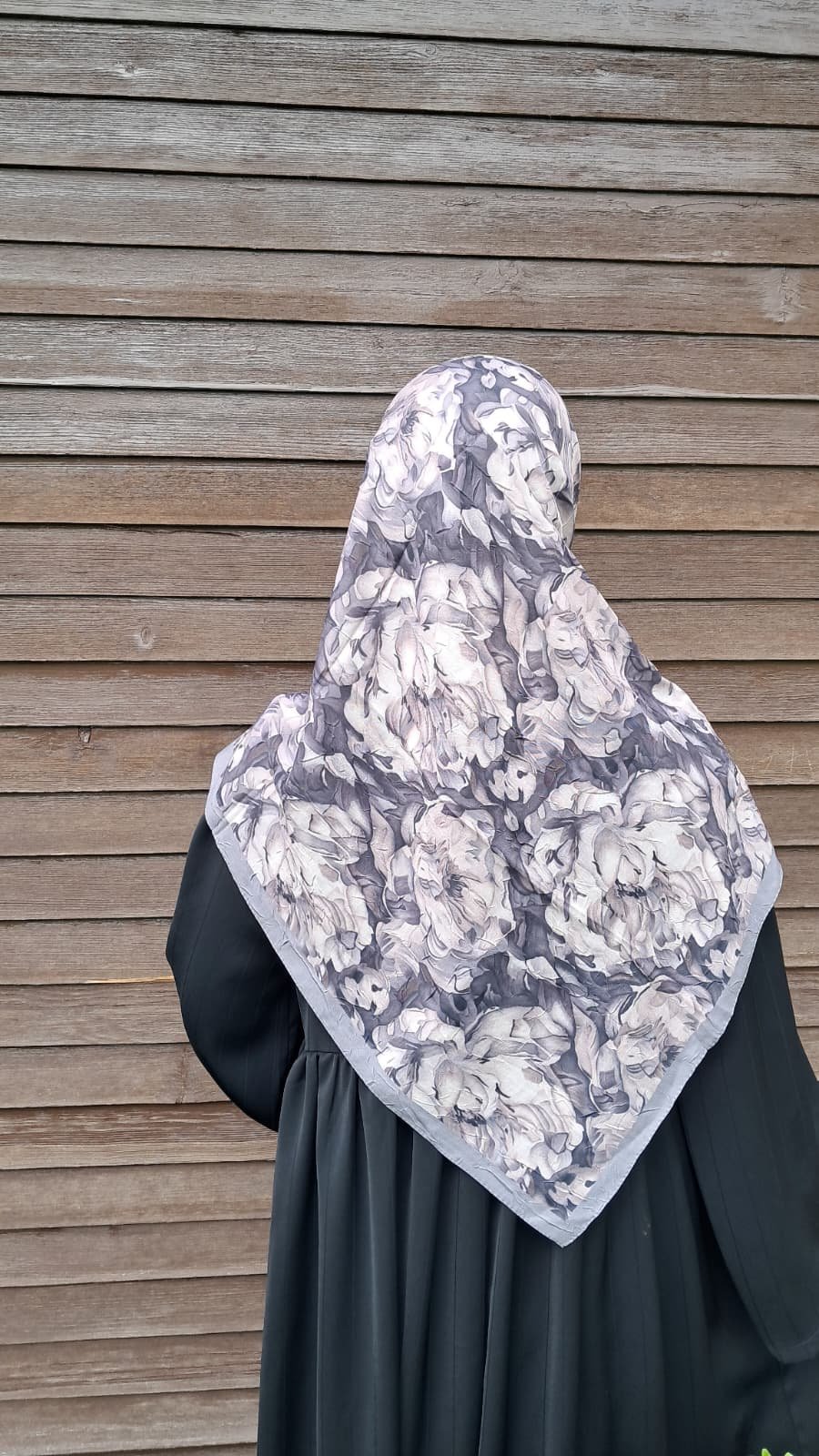 Ortanca Desen Bambu Eşarp-Gri