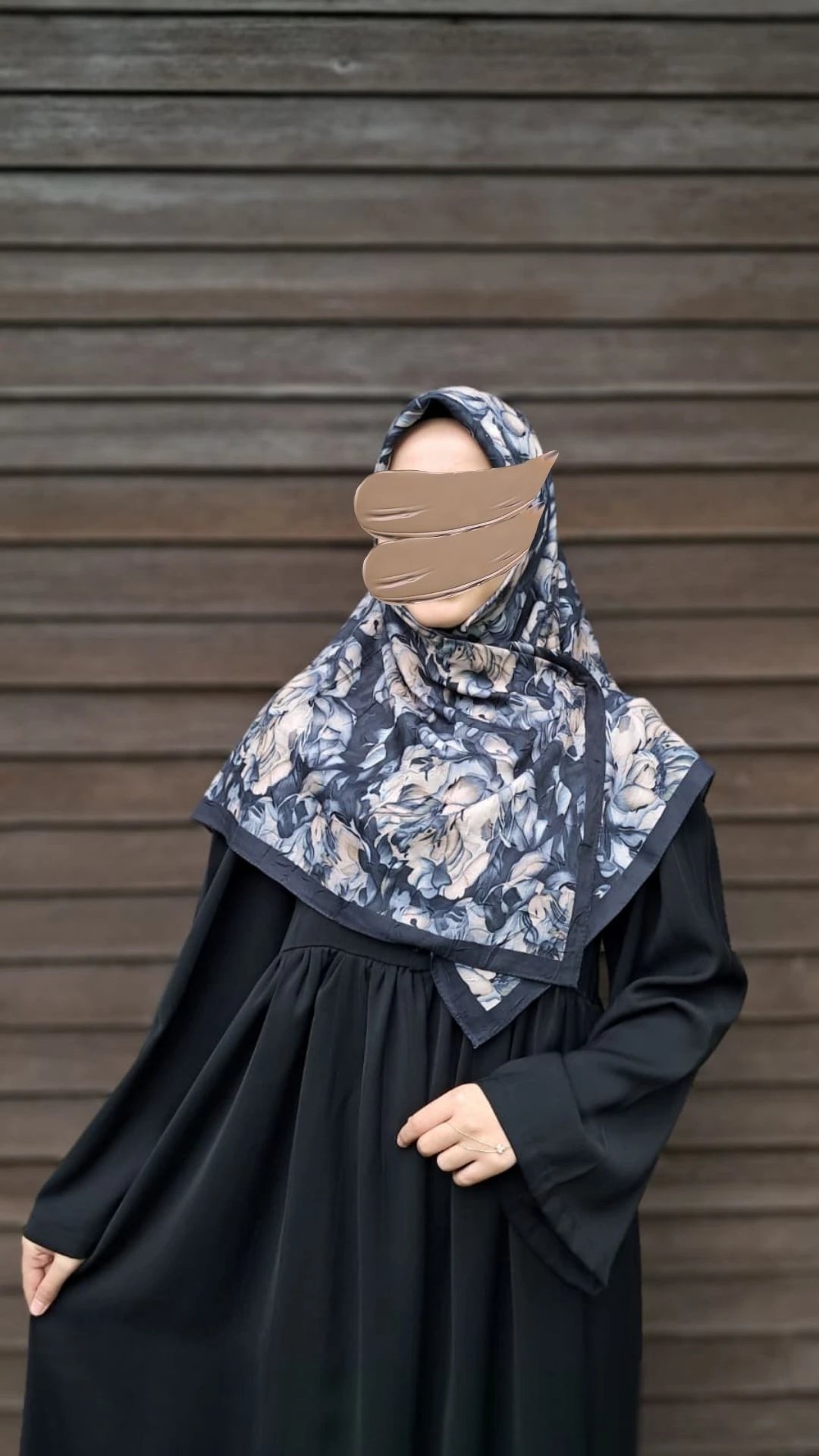 Ortanca Desen Bambu Eşarp-Siyah