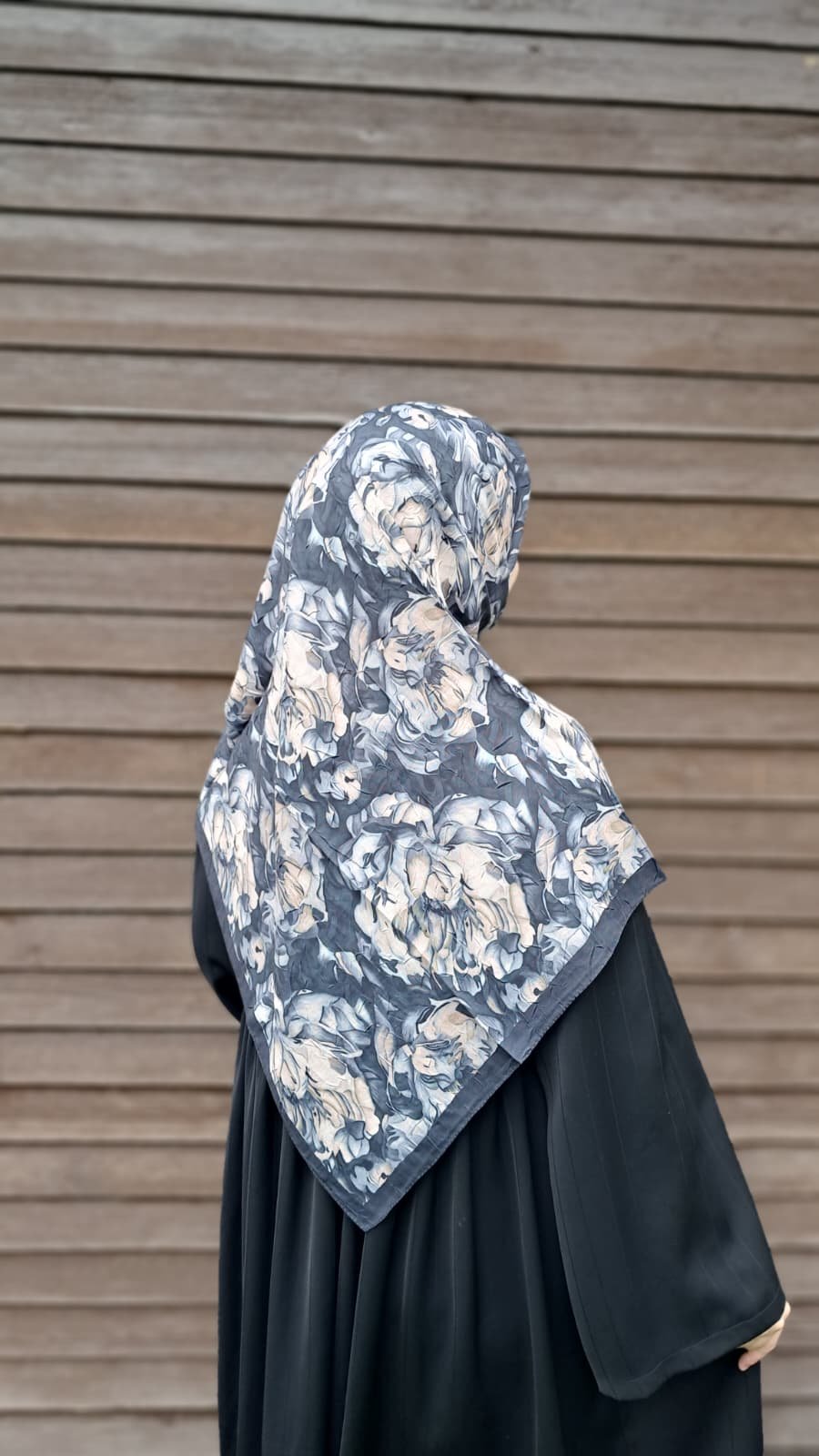 Ortanca Desen Bambu Eşarp-Siyah