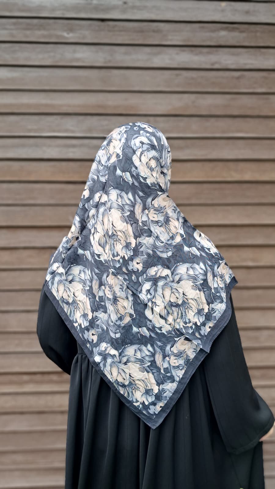 Ortanca Desen Bambu Eşarp-Siyah