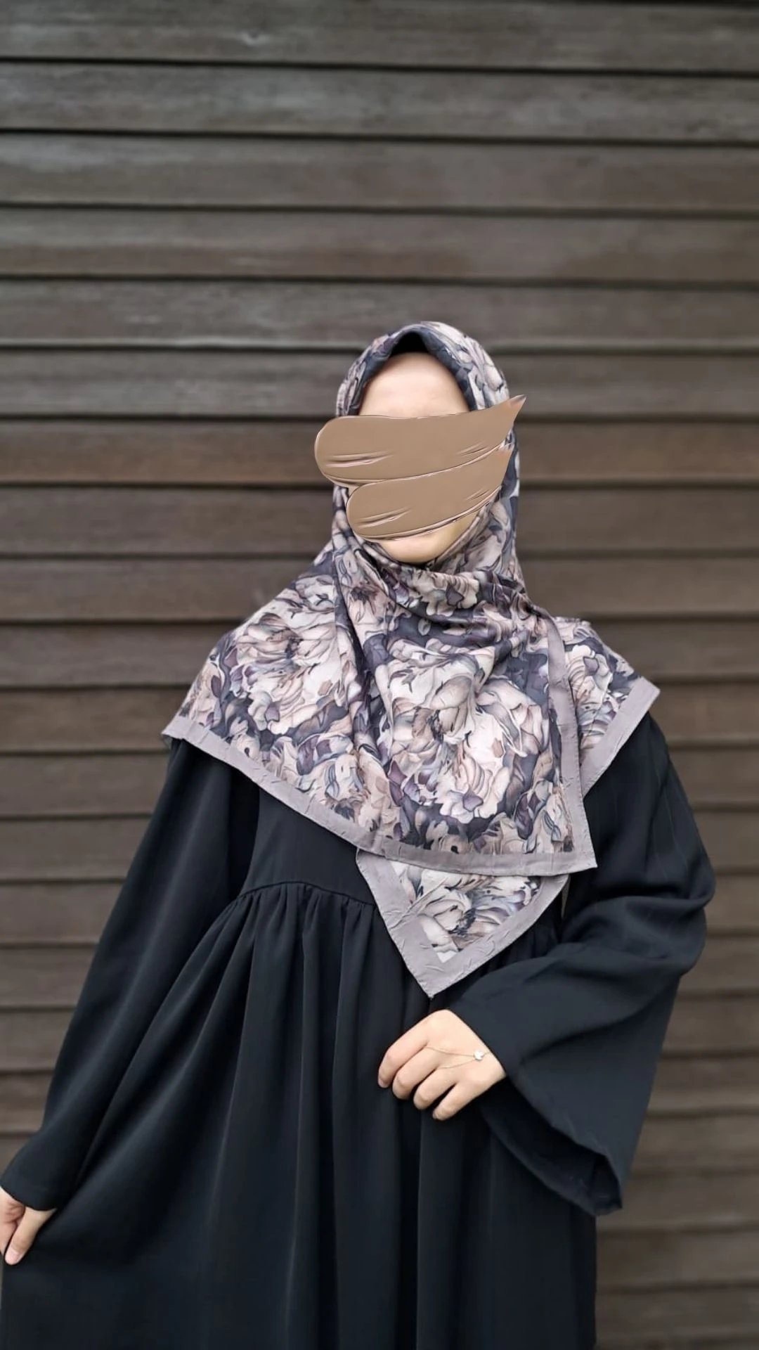 Ortanca Desen Bambu Eşarp-Vizon