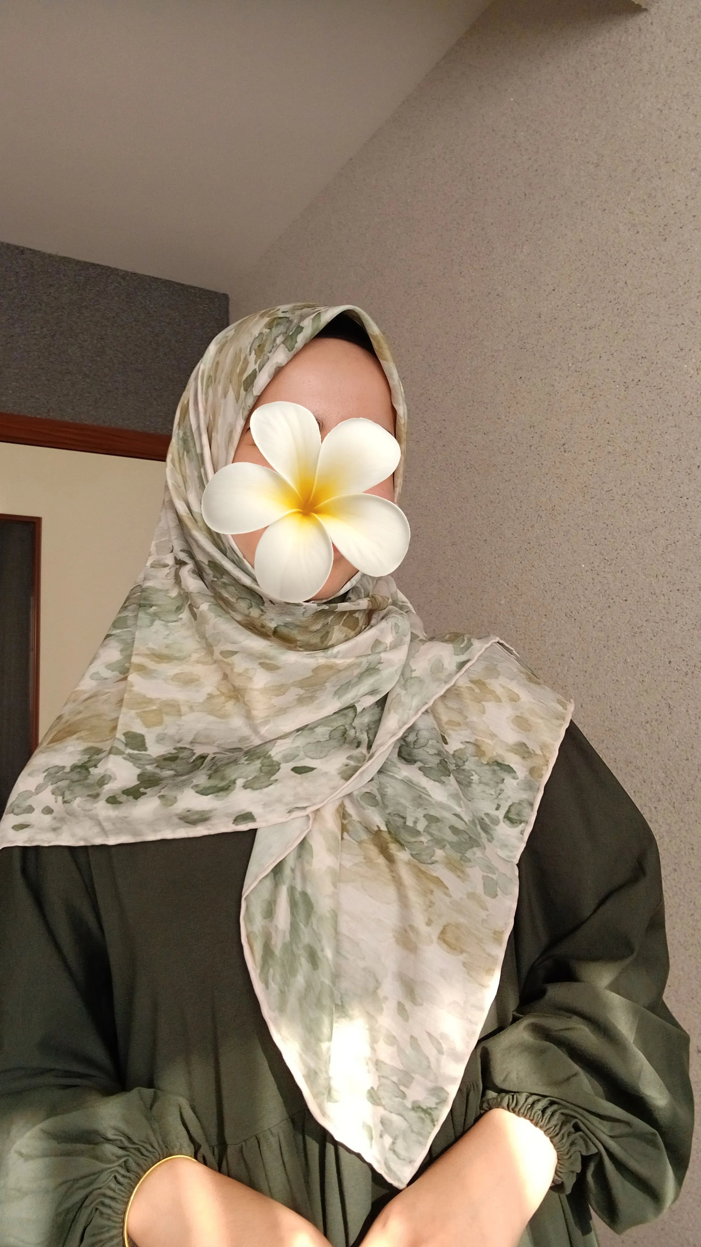 Pamuklu Ahu Desen Soft Eşarp-Yeşil