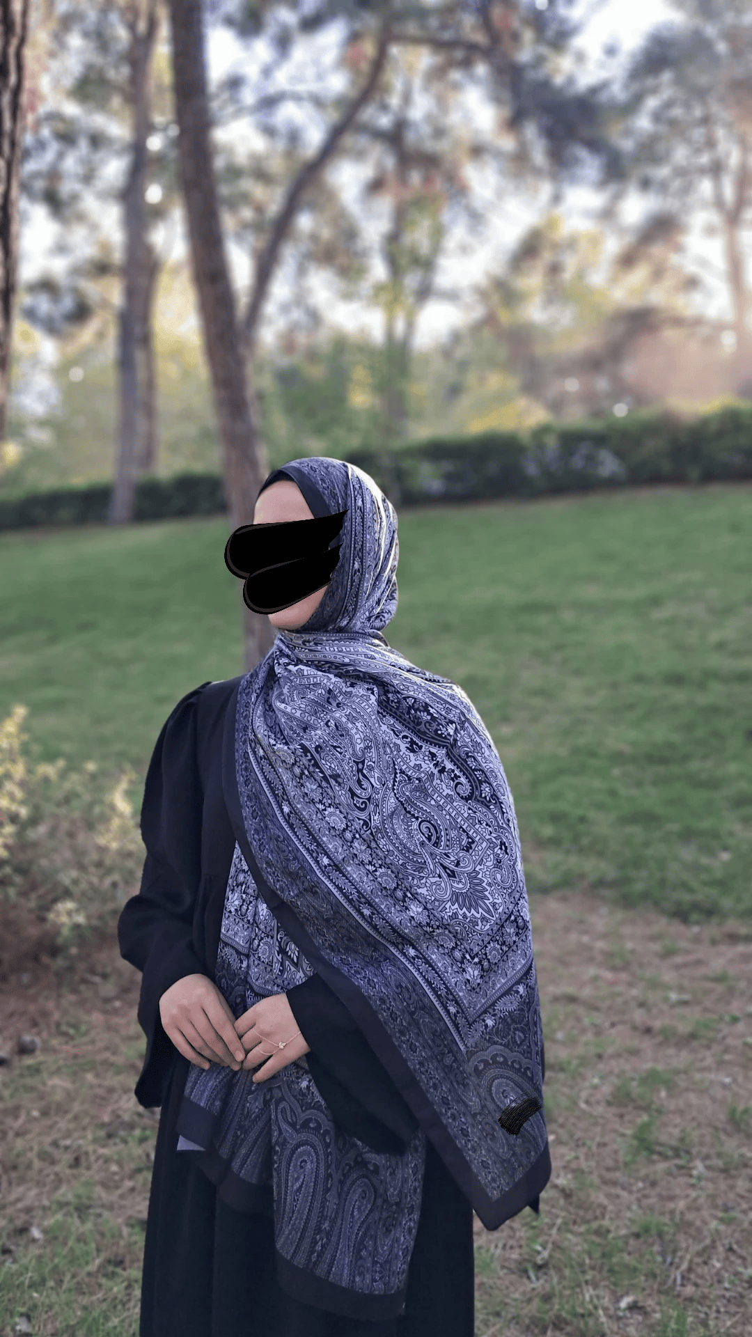 Retro Desen Pamuklu Şal-Siyah