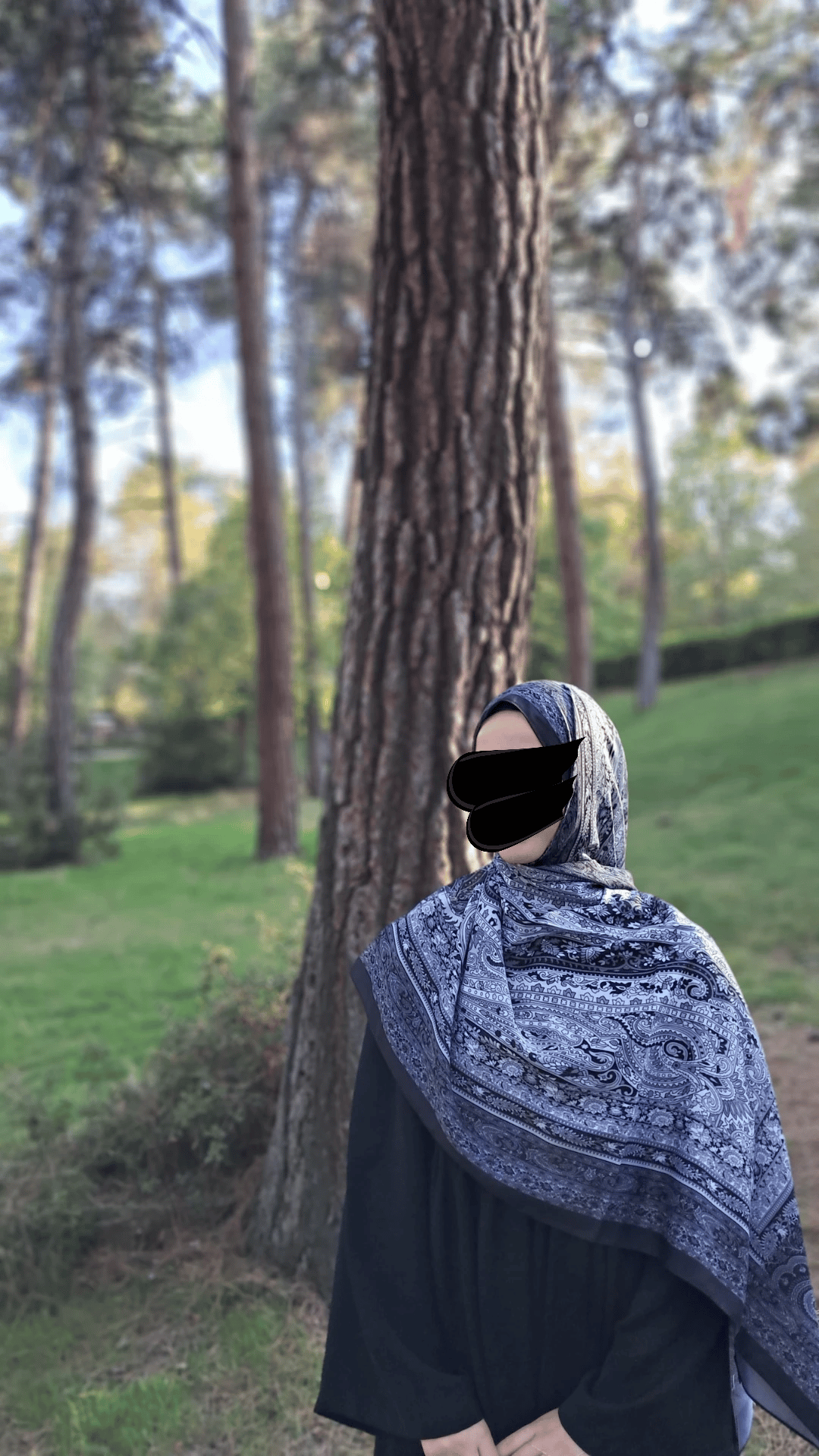 Retro Desen Pamuklu Şal-Siyah
