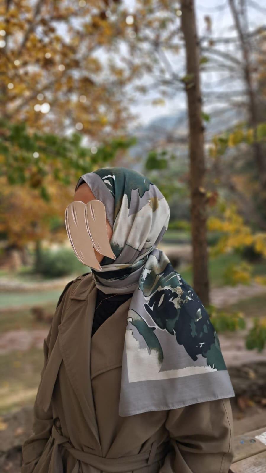 Şakayık Desen Pamuklu Şal-Gri Yeşil