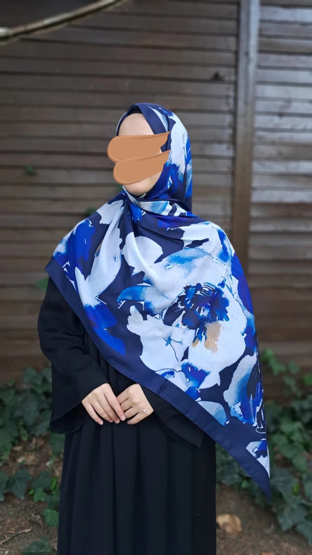 Şakayık Desen Pamuklu Şal-Lacivert