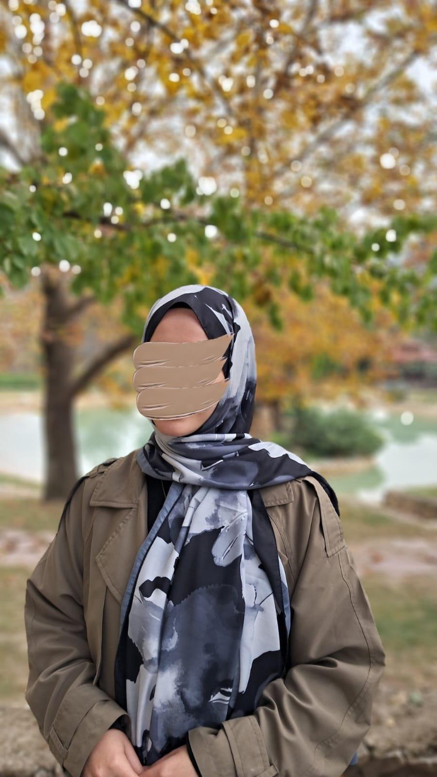 Şakayık Desen Pamuklu Şal-Siyah Beyaz