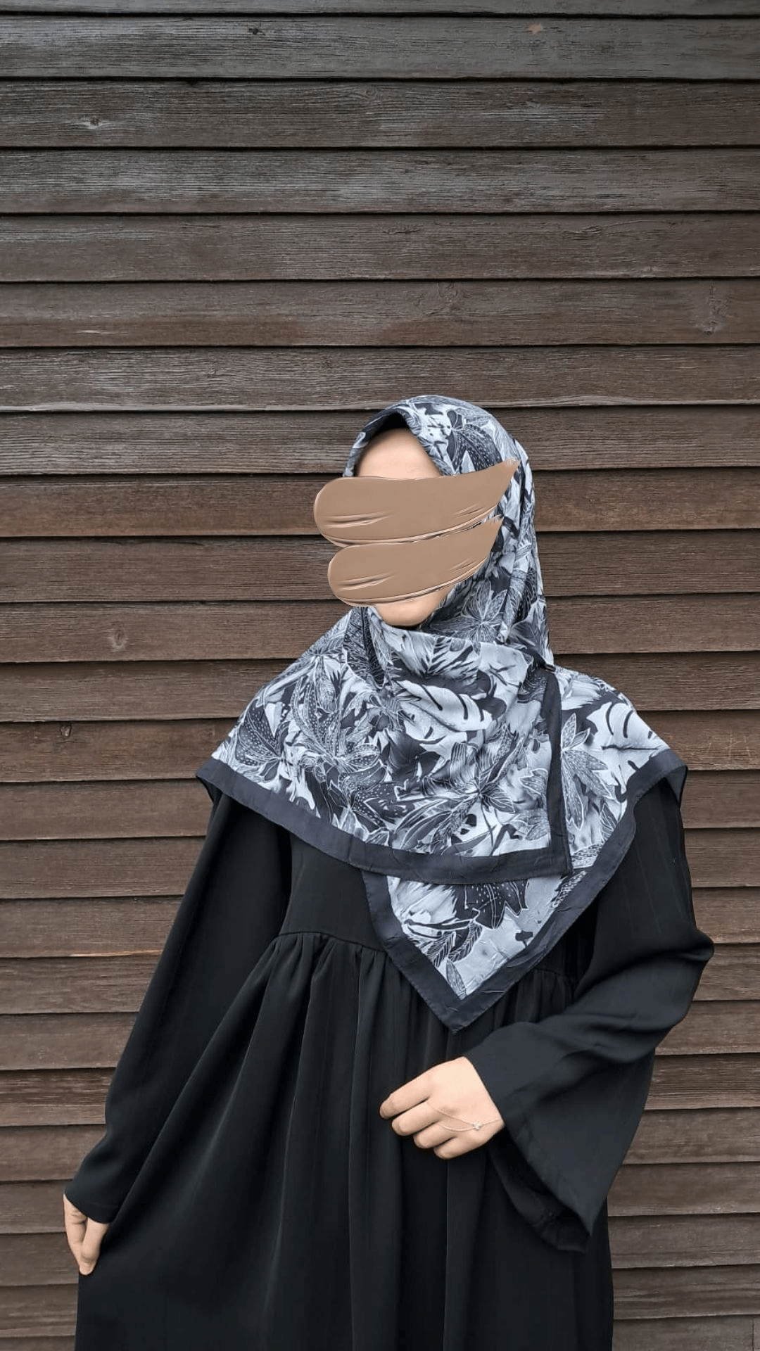 Yaprak Desen Bambu Eşarp-Siyah 