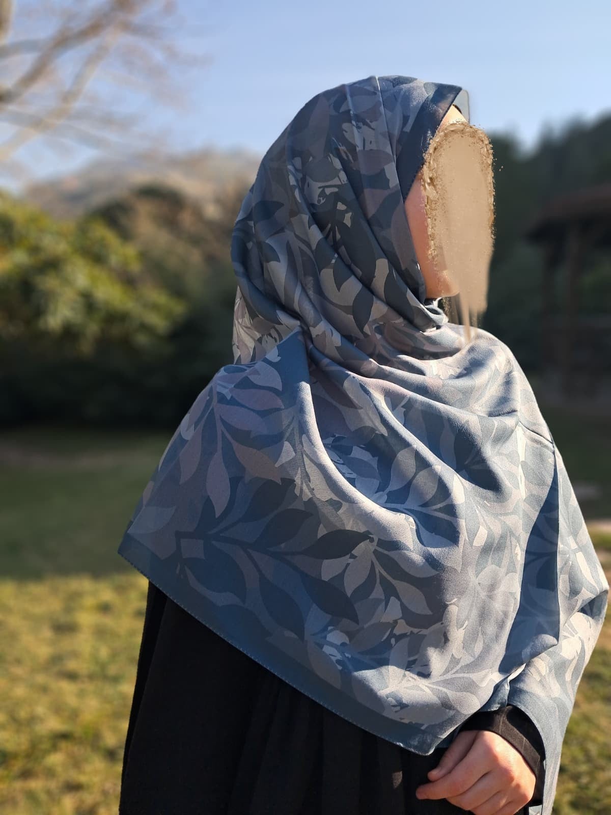 Yaprak Desen Pamuklu Soft Şal-Gri