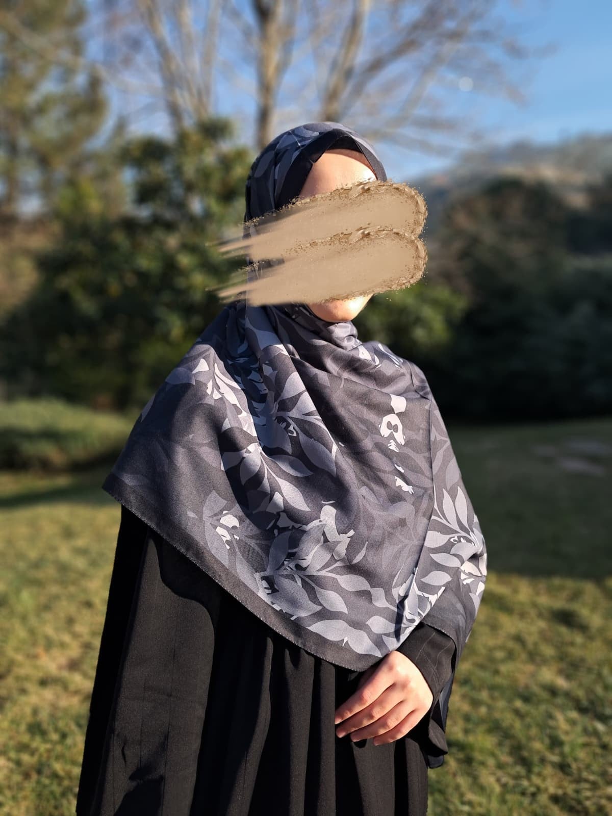 Yaprak Desen Pamuklu Soft Şal-Siyah