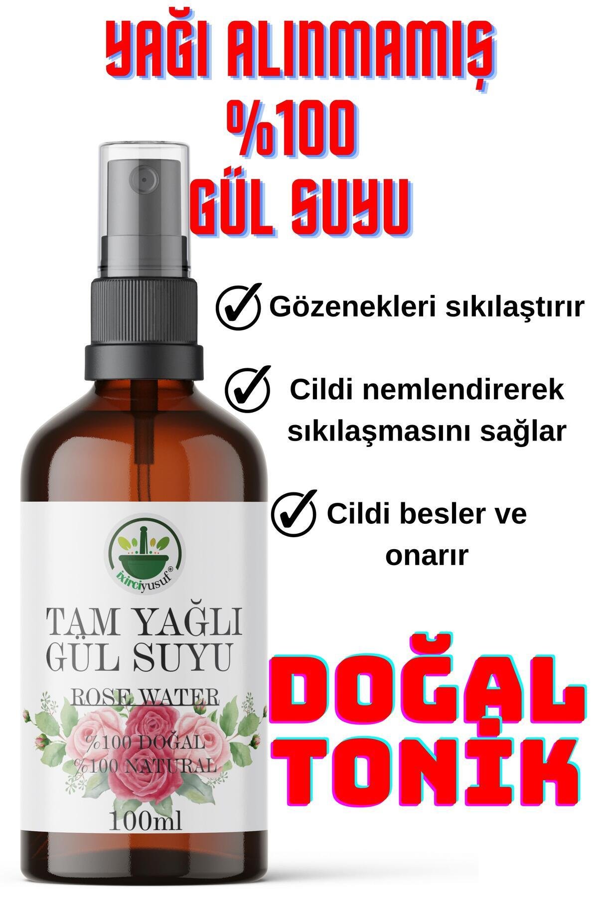 %100 Doğal Yağı Alınmamış Saf Gül Suyu 100 ml Tonik (Gözenek Sıkılaştırıcı Ve Arındırıcı)