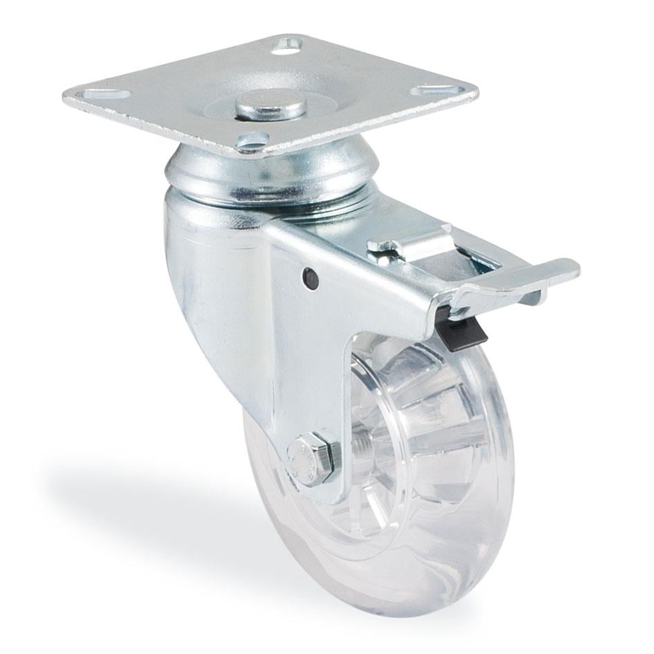 Kama / 1702 HCB 075 F18 / 75 mm Çaplı Tablalı Polikarbonat Üzeri Plastik (PVC) Kaplı Burçlu Frenli Döner Teker