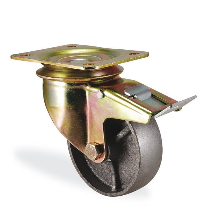 Kama / K4102 DDB 080 F18 / 80 mm Çaplı Tablalı Döküm Burçlu Sarı Maşalı Frenli Döner Teker