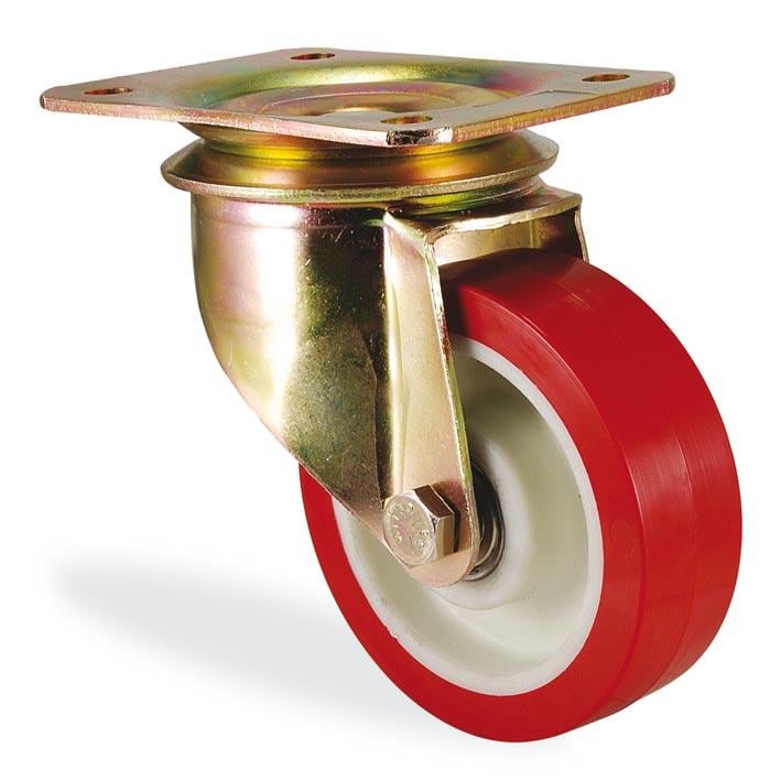 Kama / K4102 PUR 100 / 100 mm Çaplı Tablalı Poliamid Üzeri Poliüretan Kaplı Burçlu Döner Teker